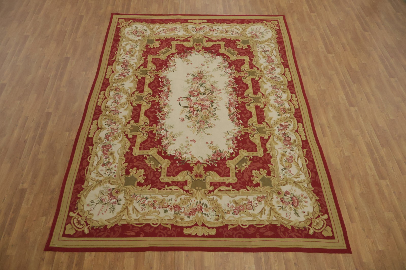 Aubusson Tapestry Chinese Area Rug 9×12 Elegant Floral Needle-Point Wool Carpet