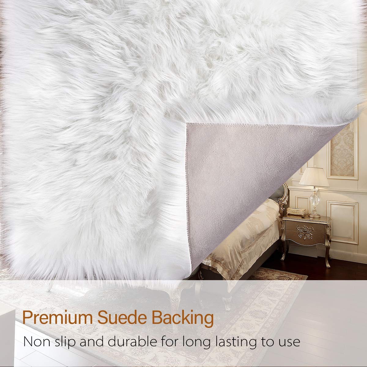 Luxury Super Soft Fluffy Shaggy Seat Cushion Faux Sheepskin Rug for Floor Sof…