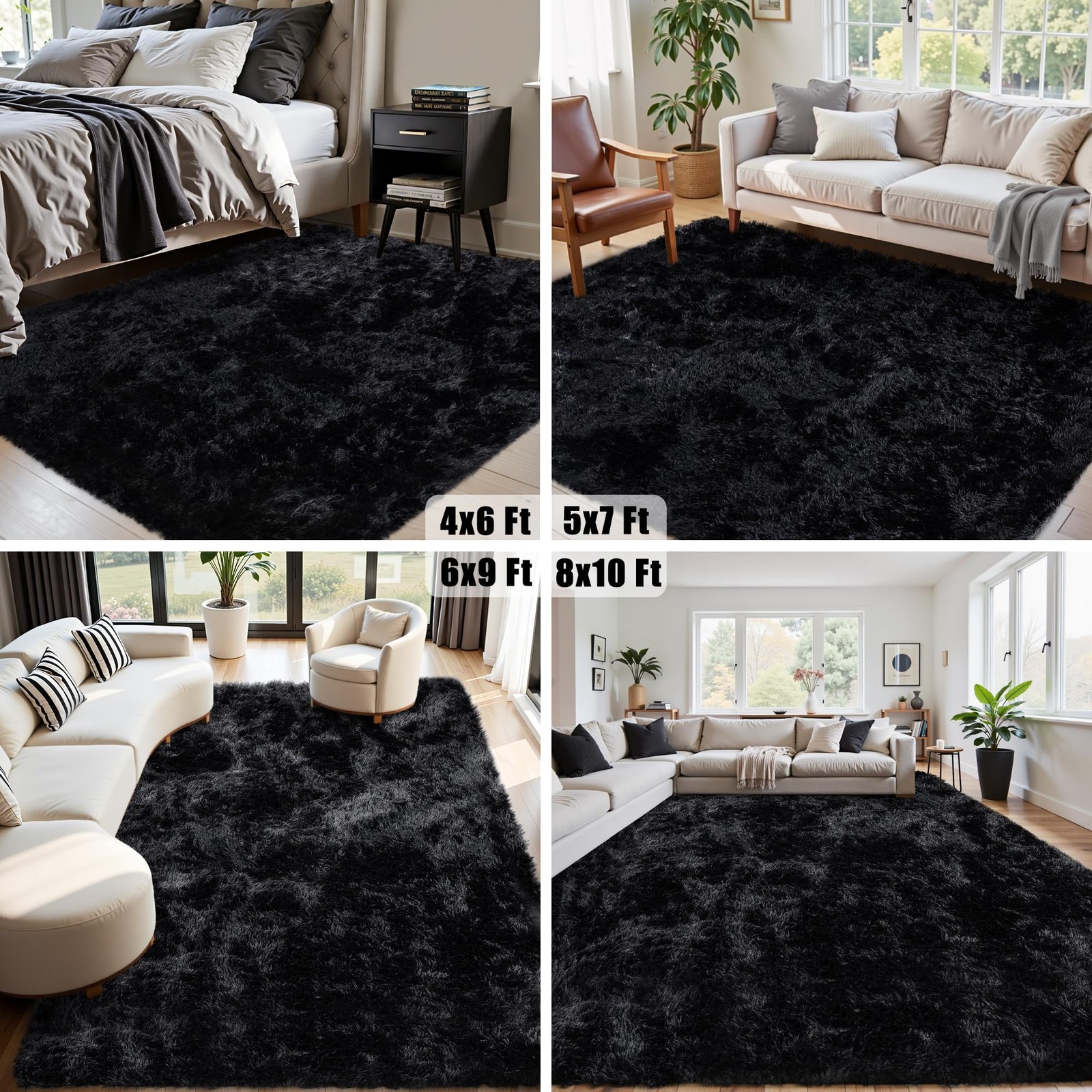 5×7 Area Rug for Living Room:Ultra Soft Fluffy Shag Black Rugs,Large Fuzzy Pl…