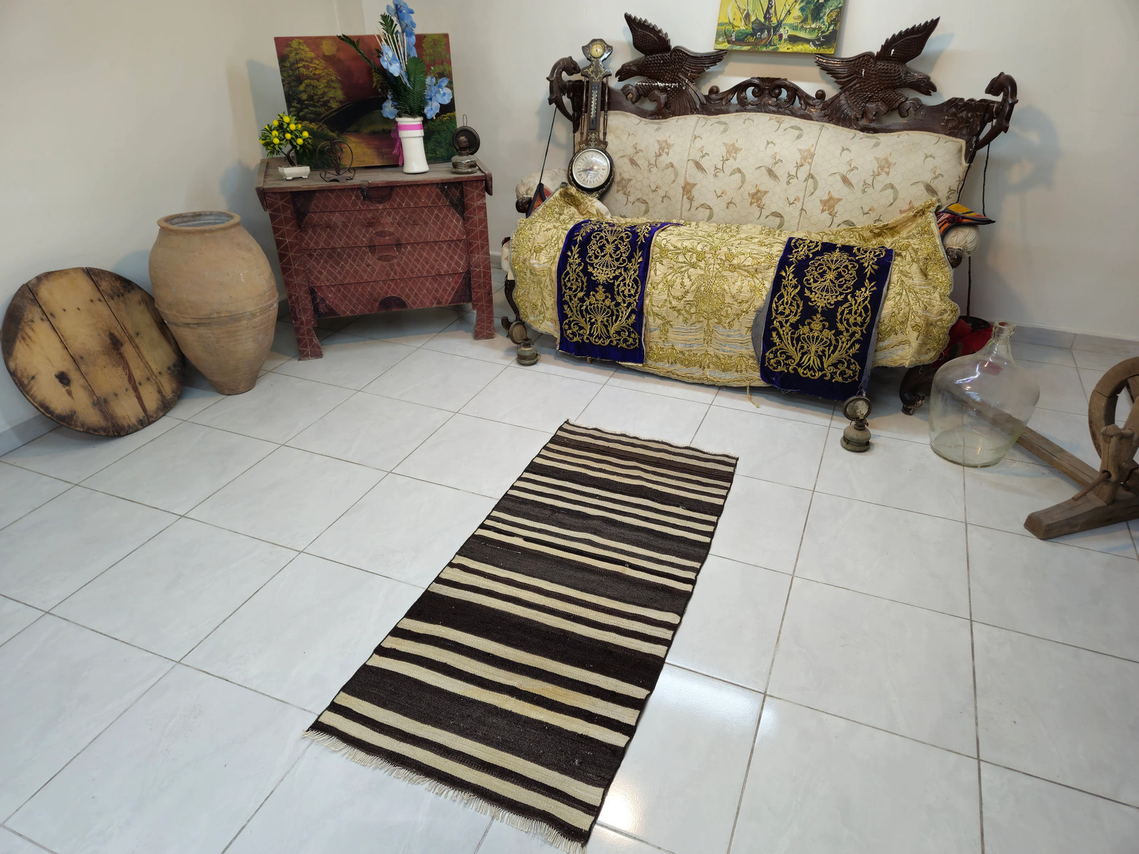 Brown Turkish Kilim Rug, Small Vintage Wool Rug (2.2 x 4.9 ft)