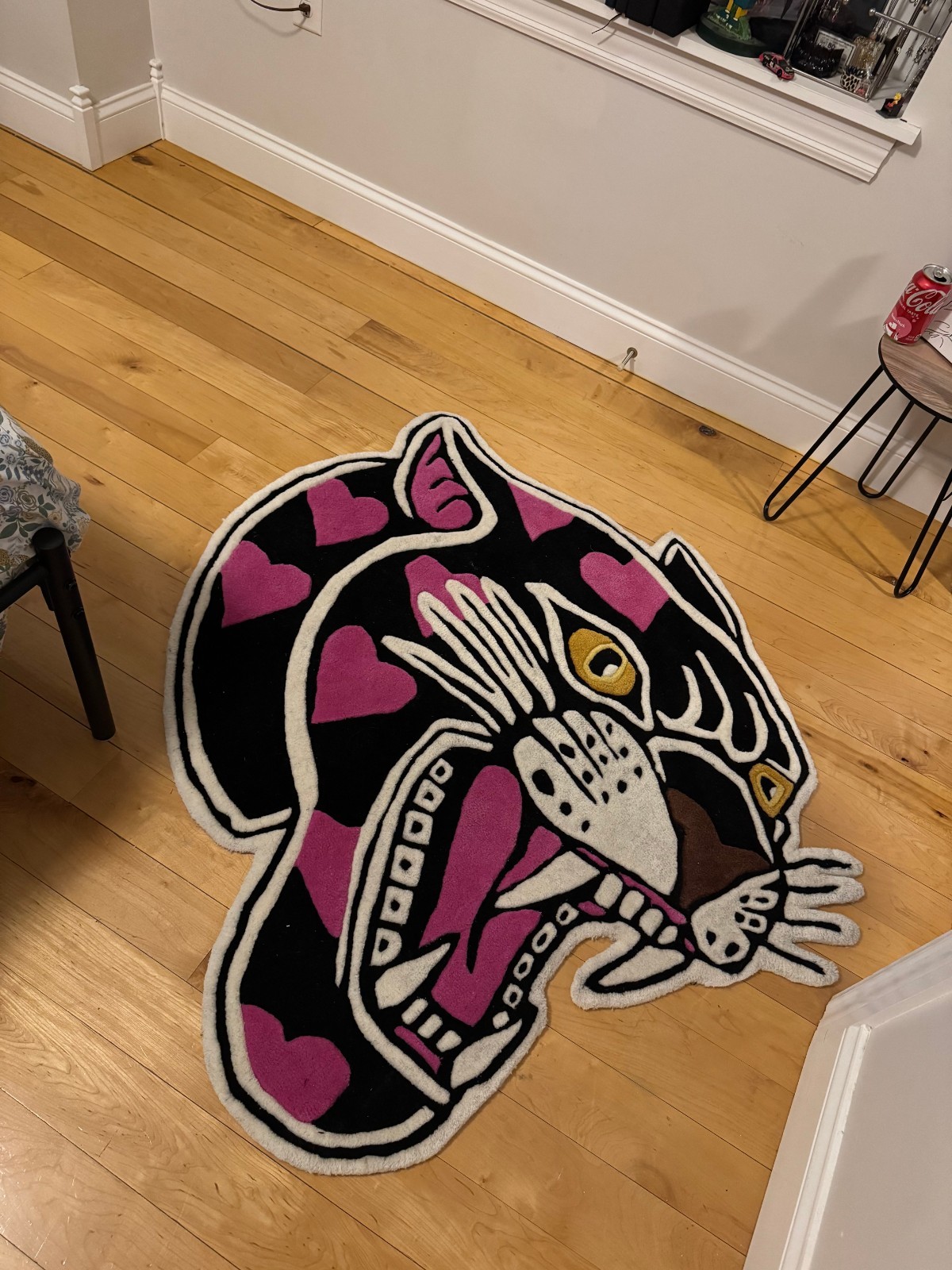 Panther Rug – Hand Tufted Custom Tattoo Style Area Rug with Purple Heart Details