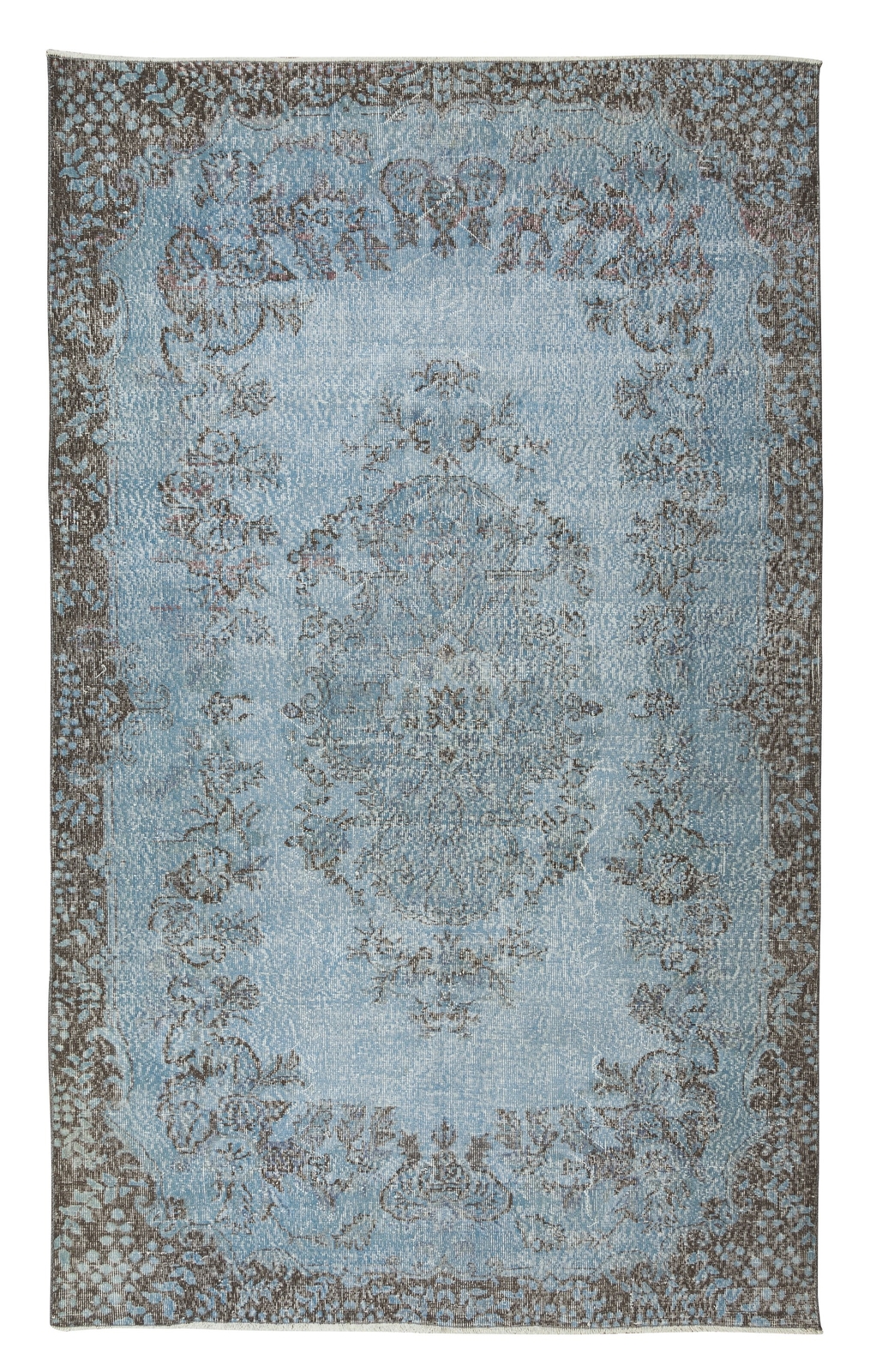 6.4×10.2 Ft Handmade 1960s Turkish Rug Re-Dyed in Light Blue for Modern Interior