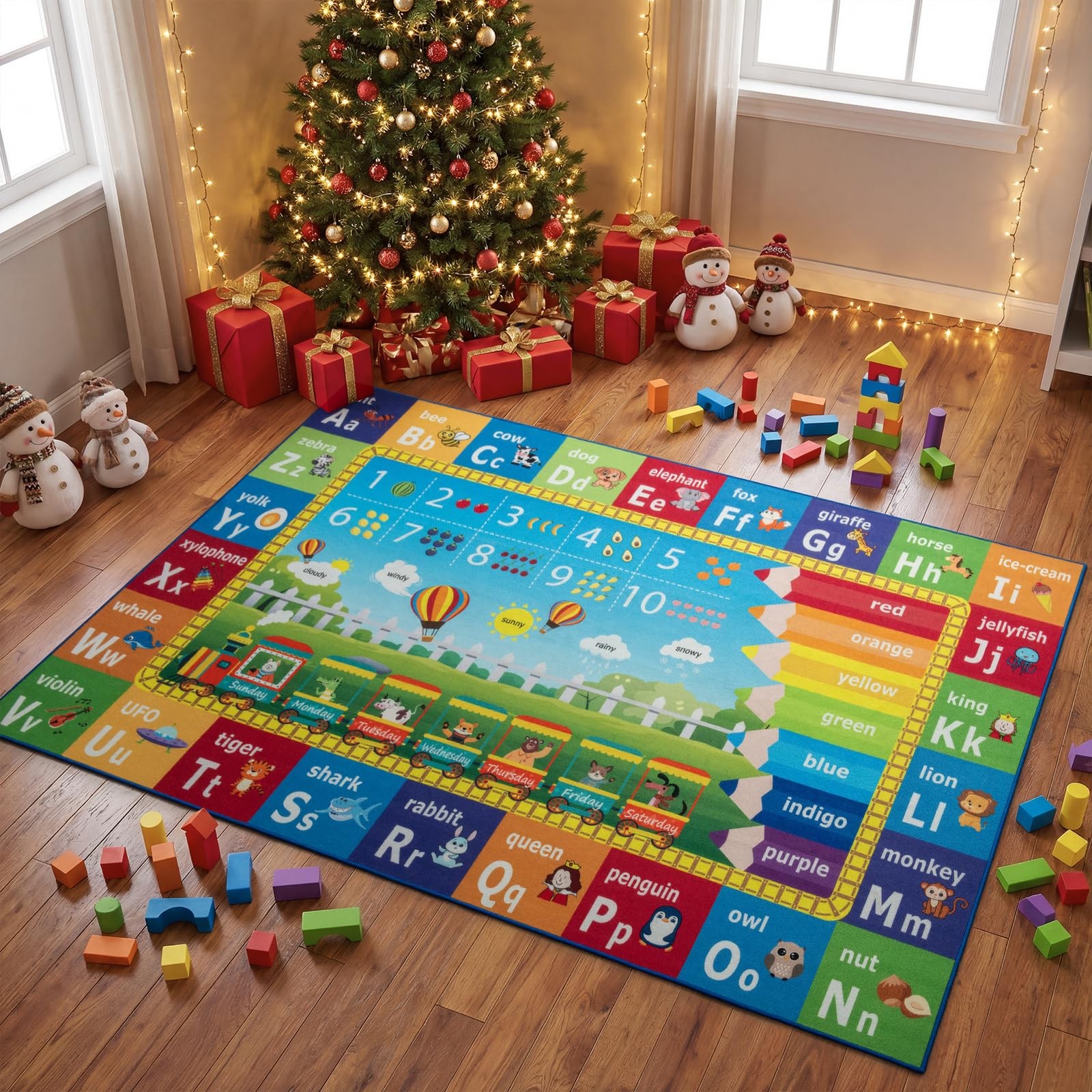 Kids Rug 4×6 Feet Washable Educational Play Mat with ABC Numbers Animals