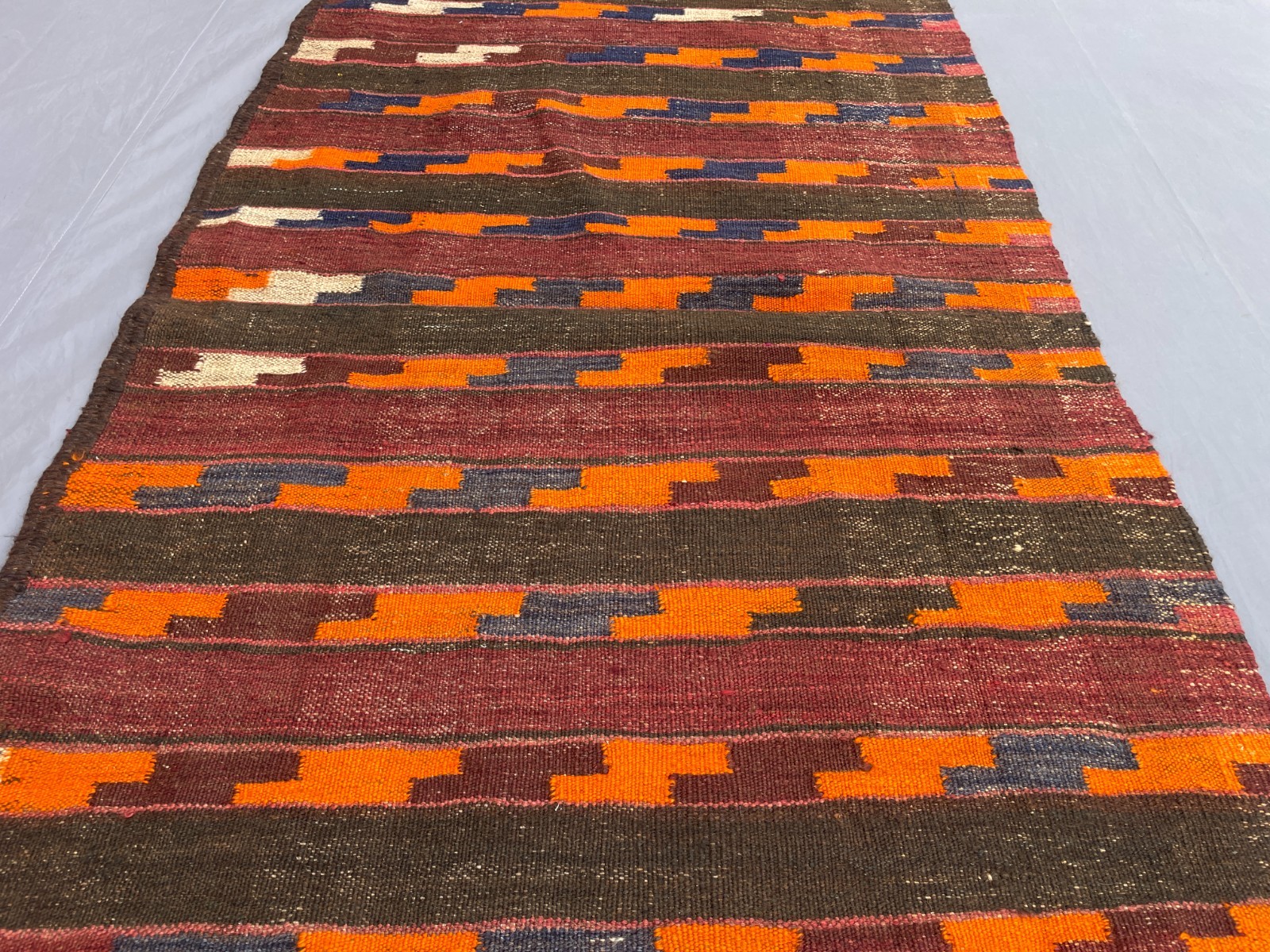 2’10 x 7’7 Ft Rustic Afghan Kilim Runner woven Tribal Stripe Design Flatweave.
