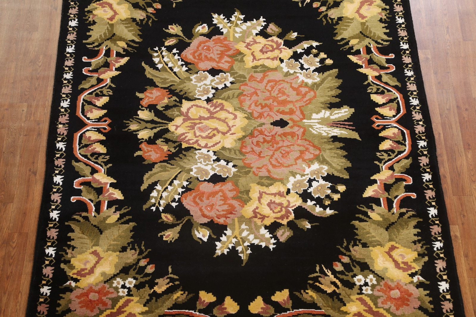 Vegetable Dye Aubusson Rug 6×8 Ft Floral Wool Carpet Handmade Floral Wool & Silk