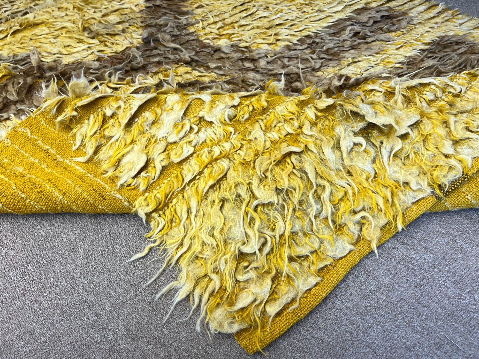 6×9.6 Ft Vintage Shag Pile Mohair Wool “Tulu” Anatolian Rug in Saffron Yellow