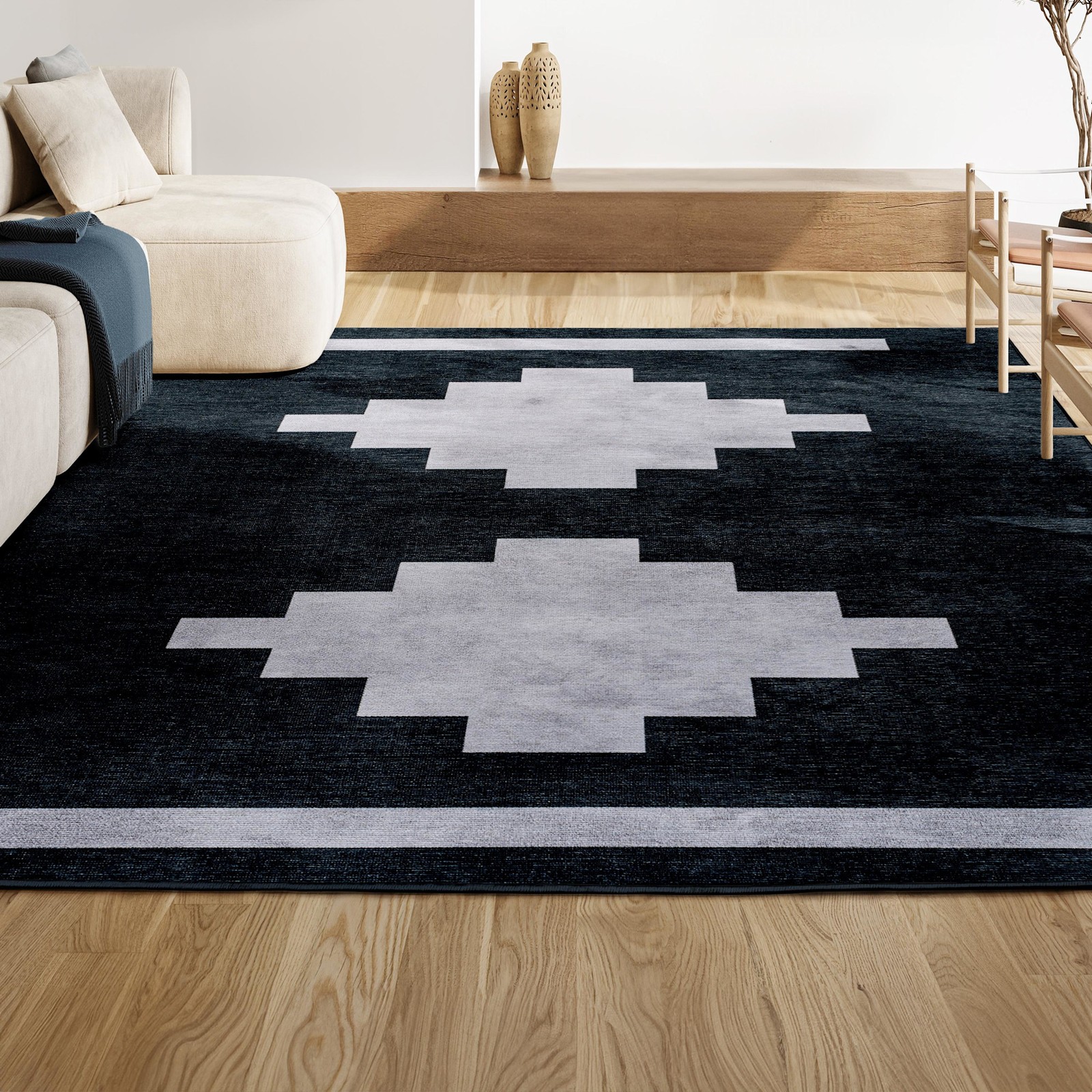 JONATHAN Y Lighting WSH111-4 Adriel 4′ x 6′ Geometric and – Navy / Light Gray