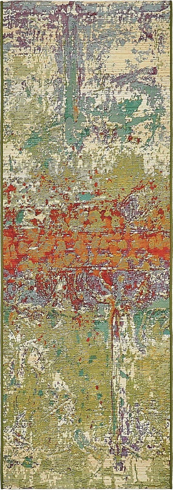 Outdoor Modern Collection Area Rug – Crumpled (2′ x 6′ 1″ Runner, Multi/ Gold)