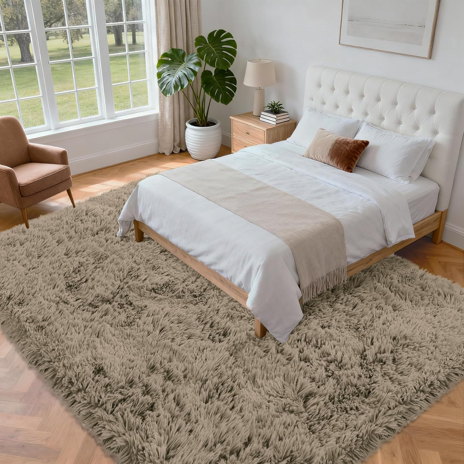 Ultra Soft 6×9 Shag Area Rug for Living Room & Bedroom – Non-Slip Gray Camel