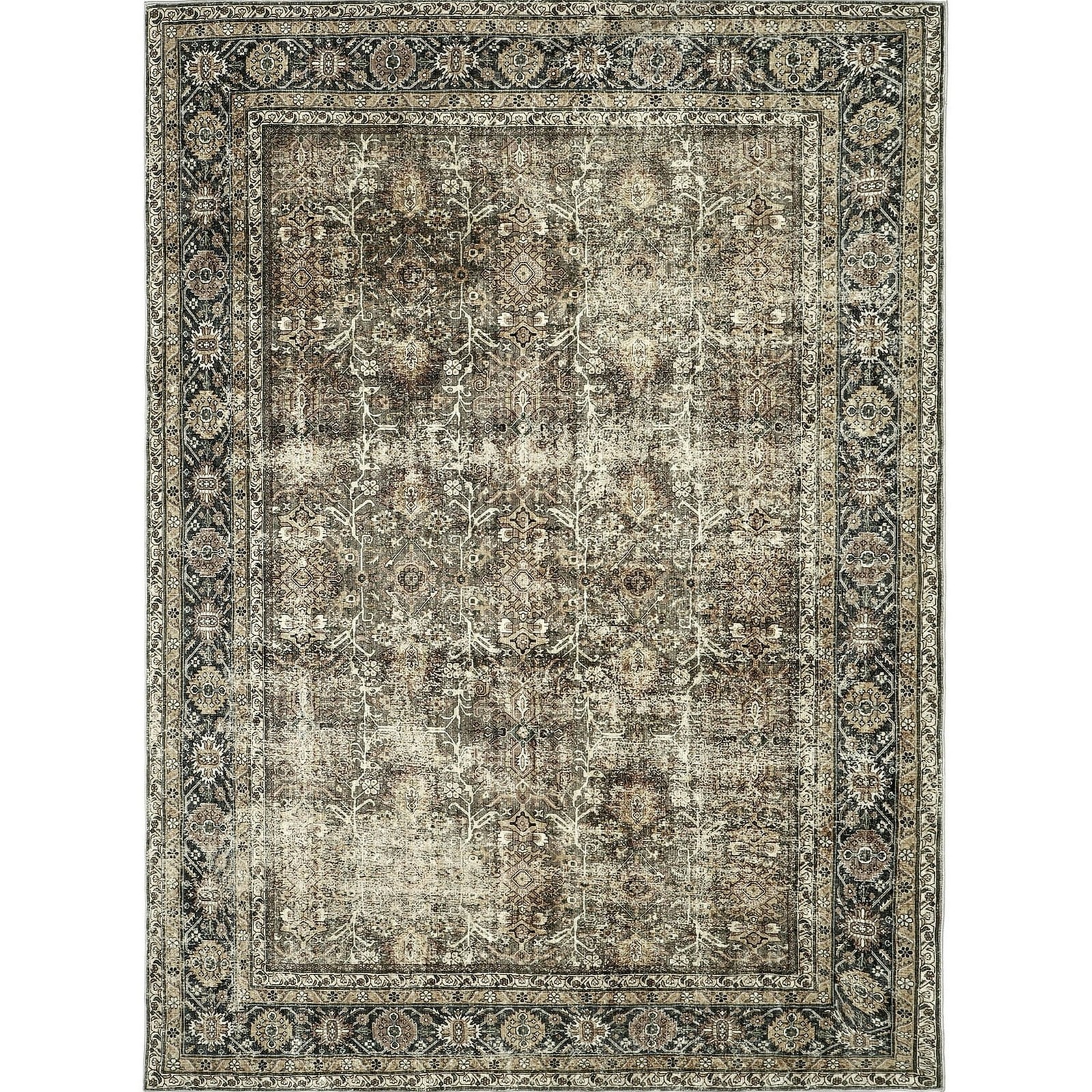 Berthmeer 8’x10′ Vintage Oriental Distressed Area Rugs, B1-Brown