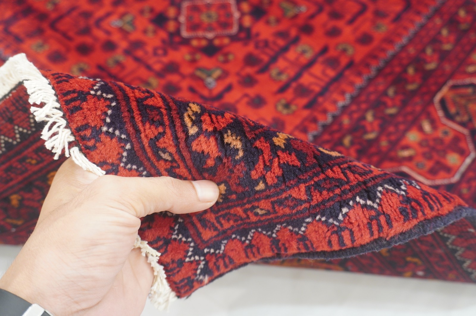 5×7 ft Red Afghan Hand Knotted Wool Oriental Rug