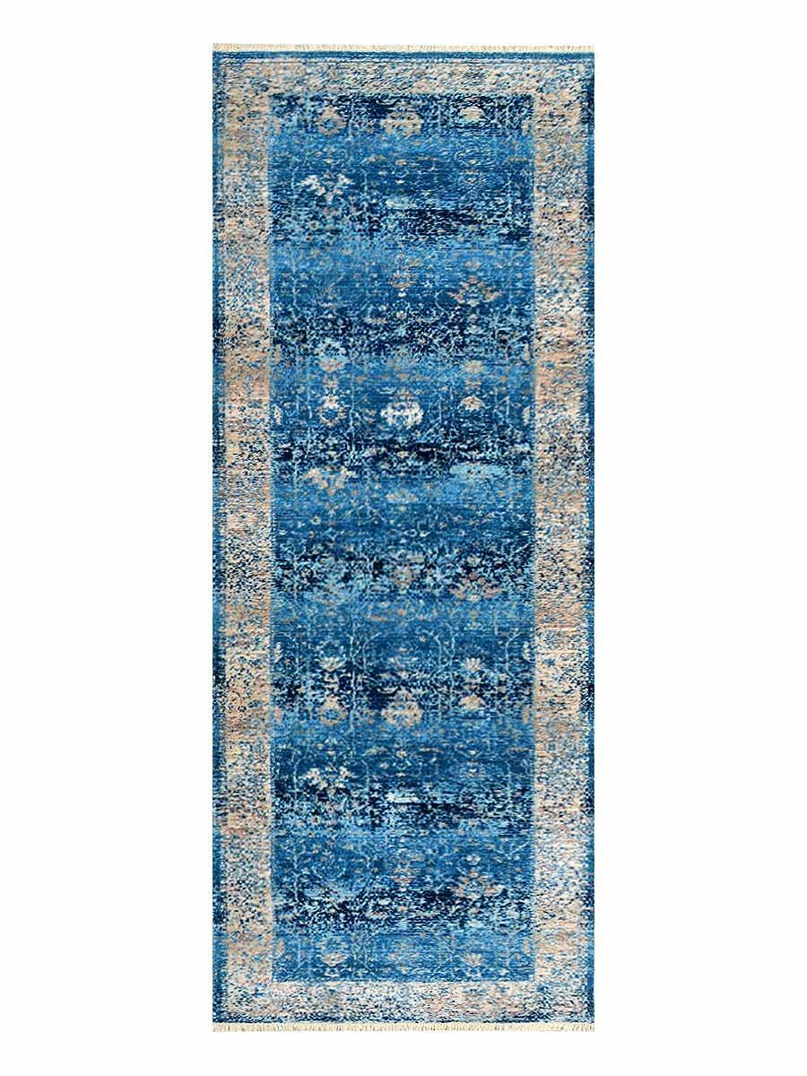 Machine Woven Cross Weave Polyester 2’6’x9’10’ Runner Area Rug Oriental Blue BBH