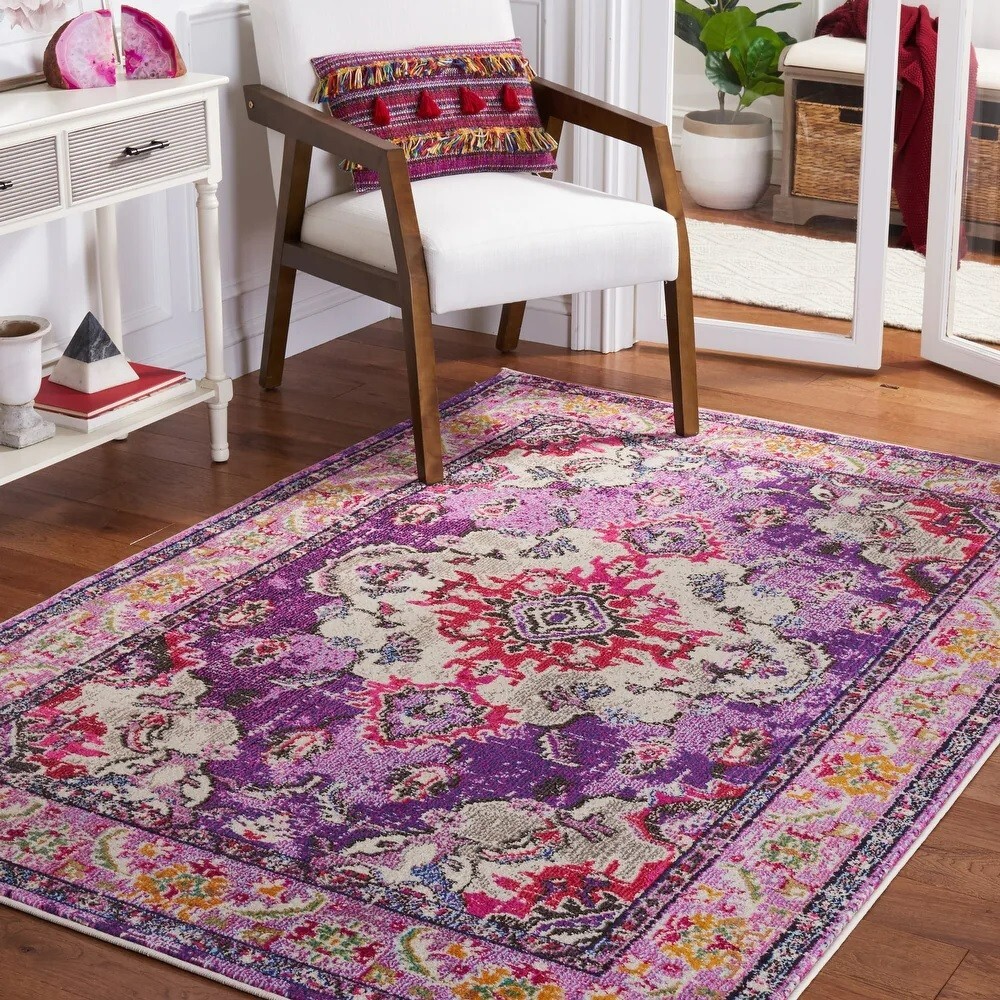 8×10 Rug Boho Area Purple Vintage Style Carpet Pink Decor Oriental Floral Retro