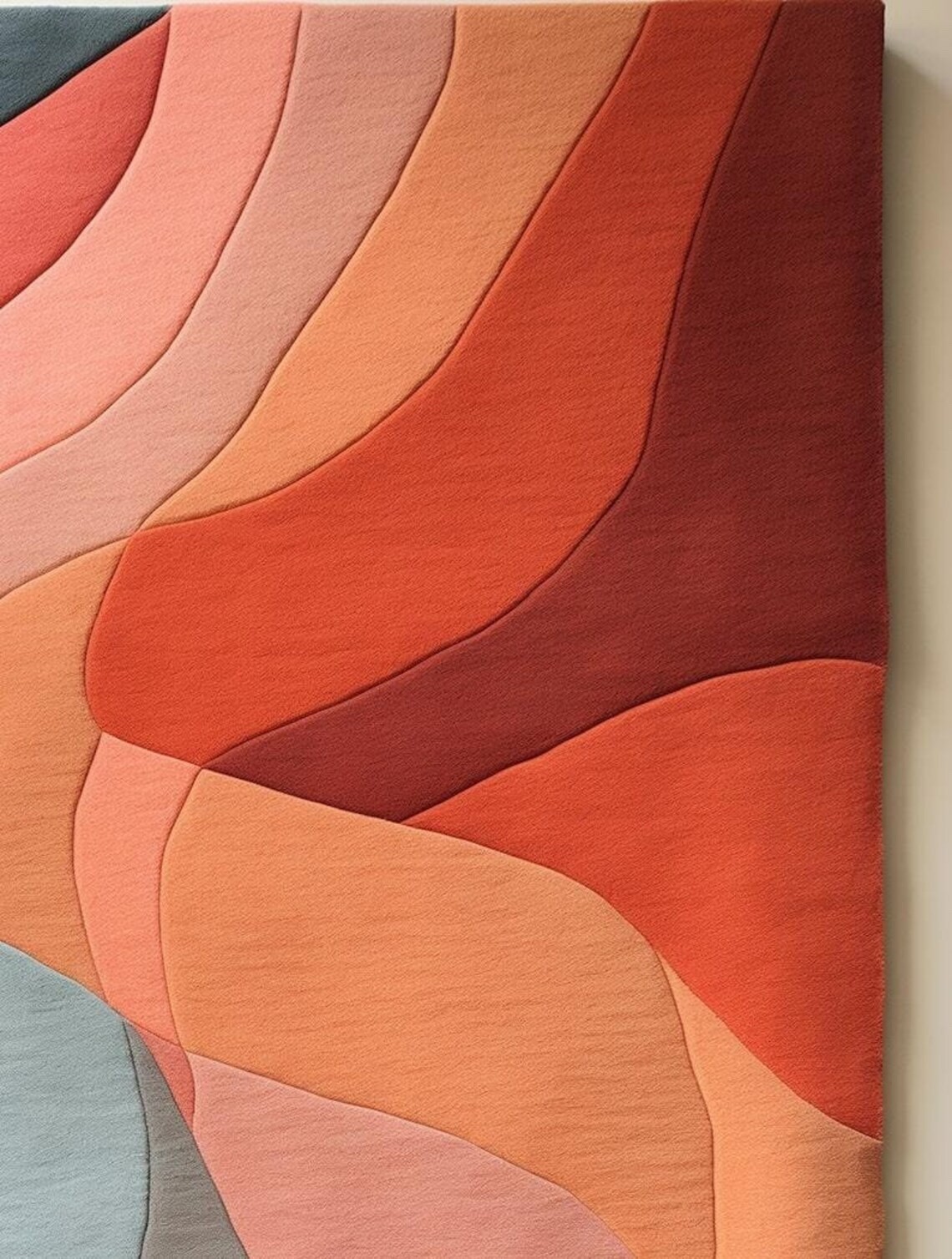 Terracotta Hand-Tufted Wool Rug – Modern Abstract Wave Area Carpet for Home