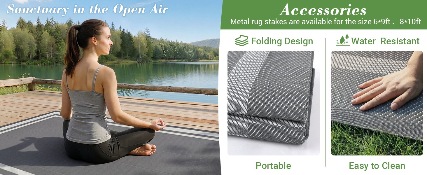 Outdoor Rug Reversible Portable Plastic Straw Camping Rugs for Outside RV,Large