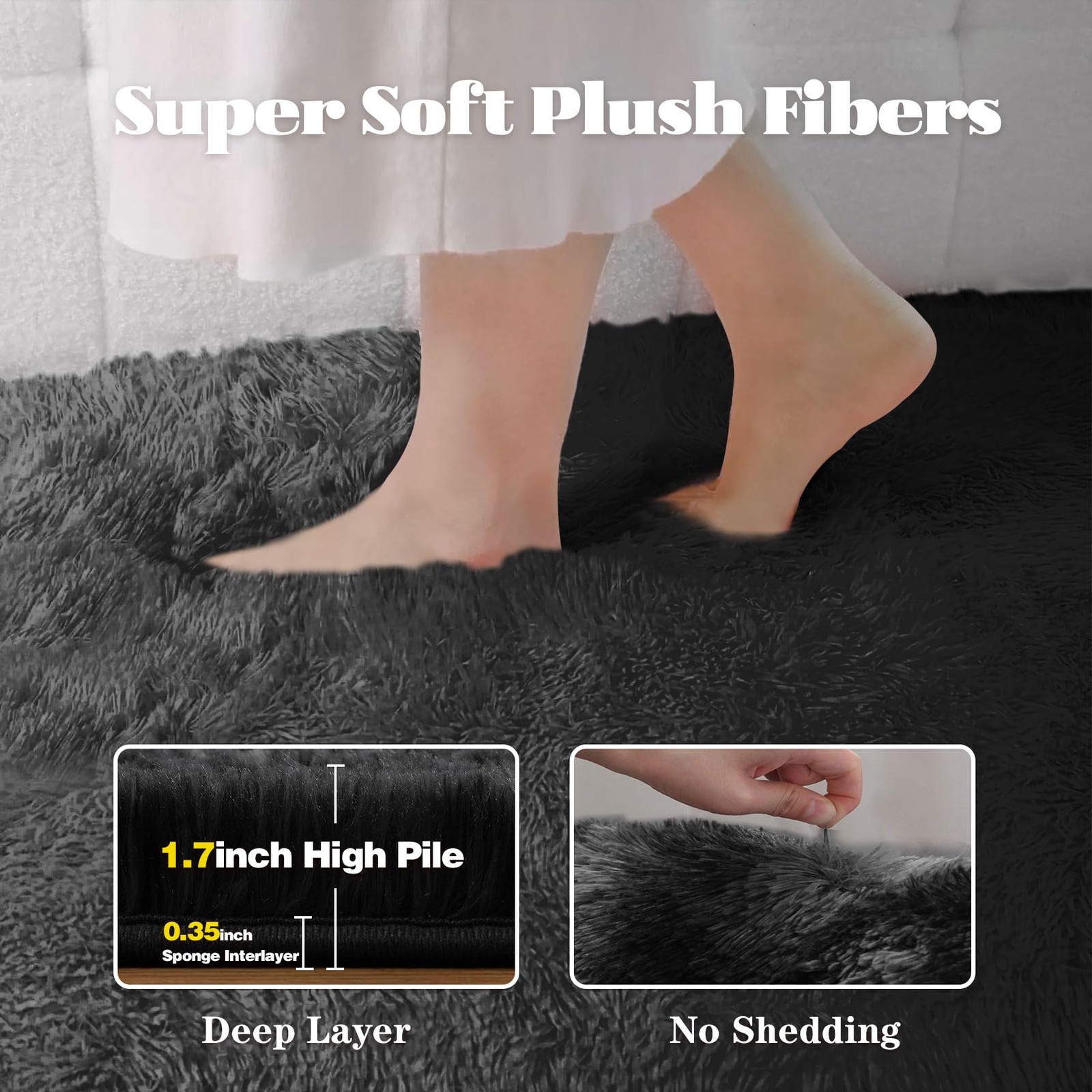 Black Round Rugs for Bedroom: 4ft Circle Fluffy Shag Soft Washable Rug Small …