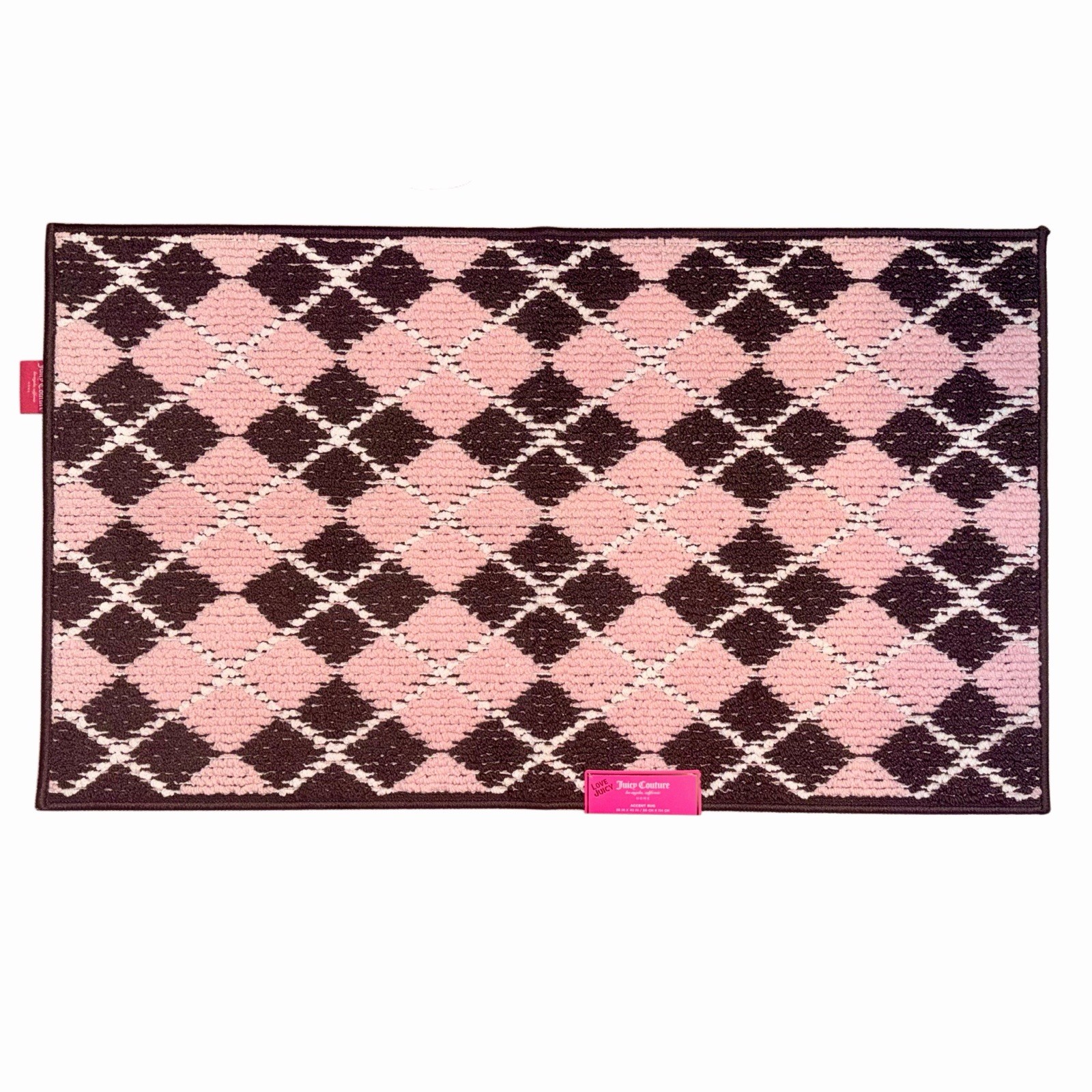 Juicy Couture Home Decor Pink & Gray Argyle Print Accent Rug or Runner 26” x 45”