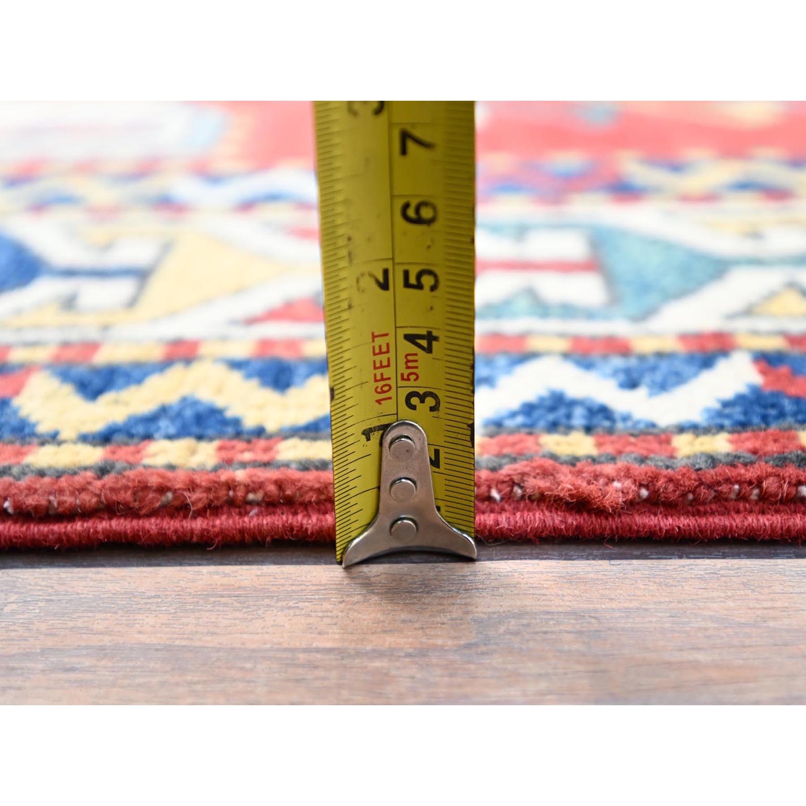 5’x6’6″ Pepperoni Red Wool Antiqued Caucasian Swan Kazak Hand Knotted Rug R86809