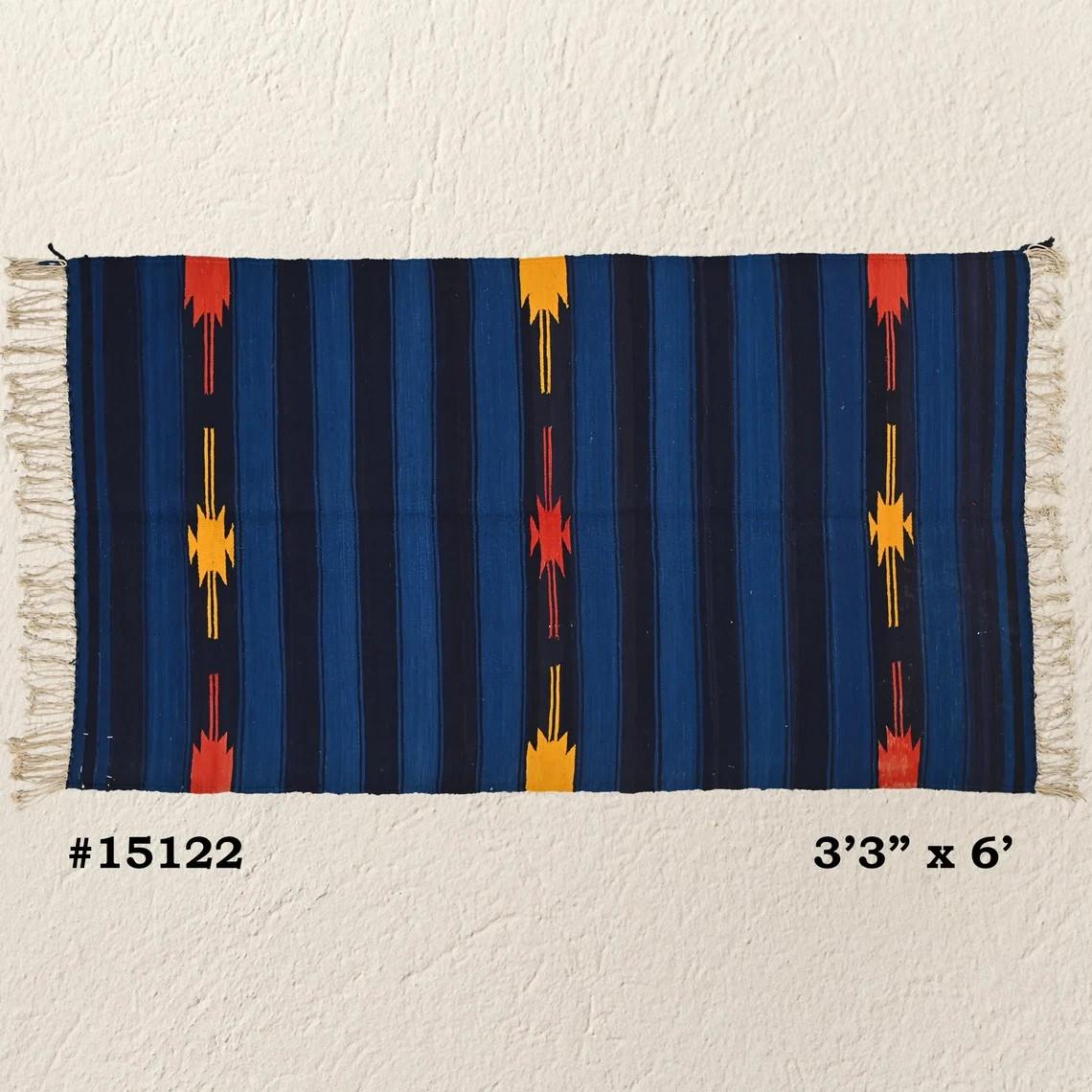 Blue Tribal Punjabi Dhurrie Rug Handmade Cotton Flat Weave Boho Area Rug 3.3×6