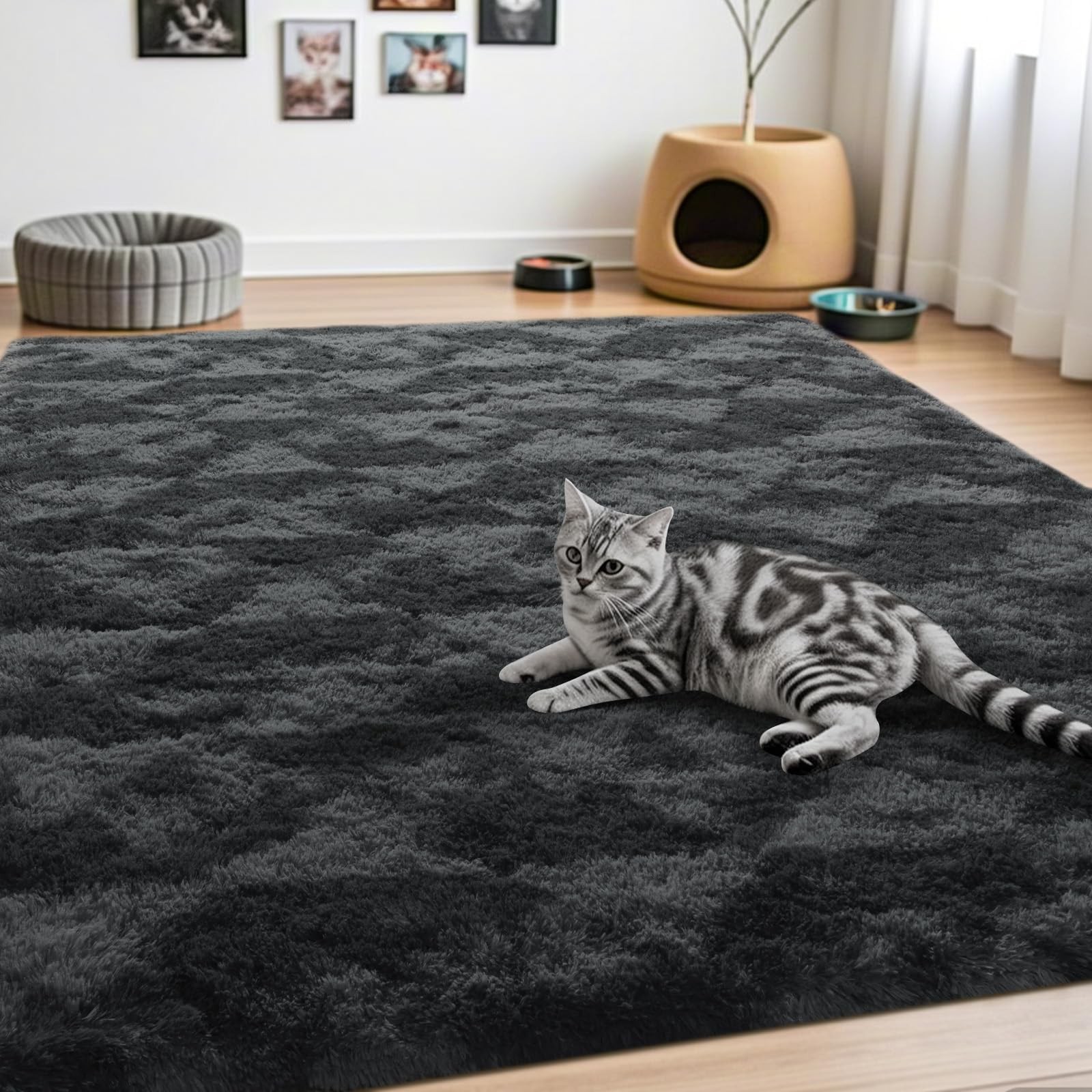 Iseau 6X9 Area Rug For Living Room Dark Grey Geometric Pattern Plush Rug For