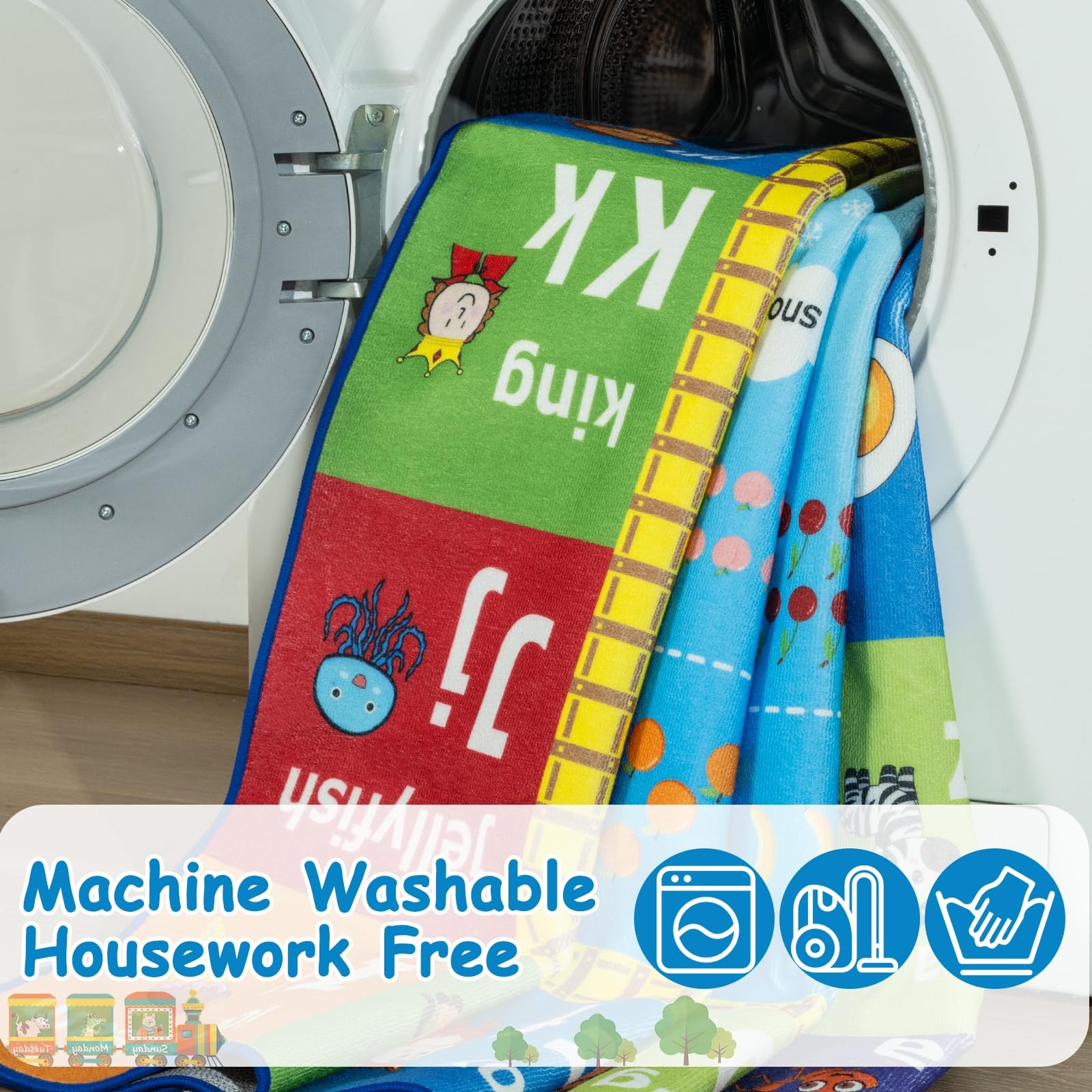 Kids Rug 4×6 Feet Washable Educational Play Mat with ABC Numbers Animals