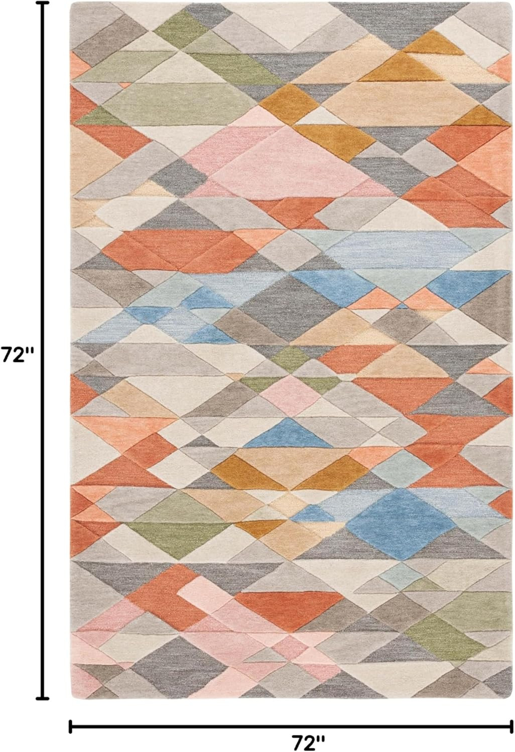 Rodeo Drive 6′ Square Area Rug – Grey & Blush Geometric, Handmade Wool