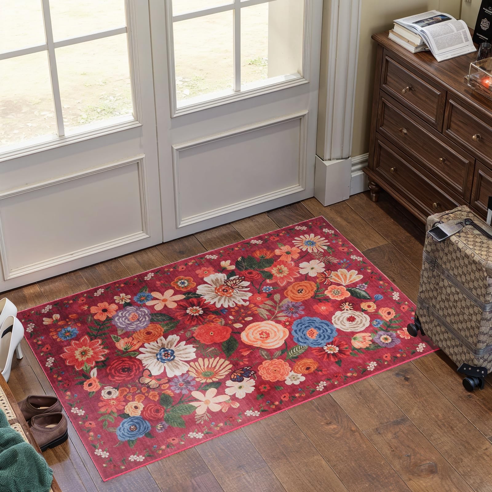 Floral Rug for Entryway, 2×3 Washable Kitchen Mat Ultra-Thin Soft, Non-Slip I…