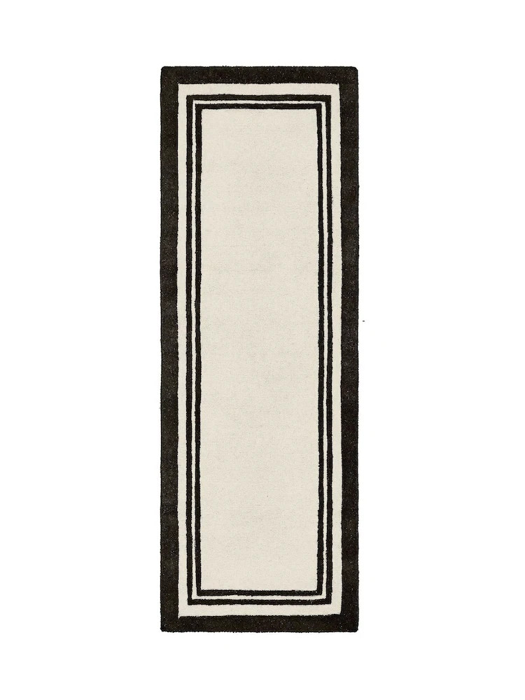 2.5×8 Parisian Chic Border Runner Rug | Cream Charcoal Black Concentric Area Rug