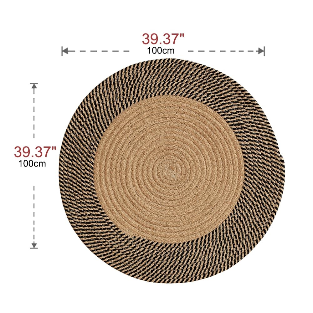 Woven Rug 39 Inch Braided Round Area Rugs for Farmhouse, Living Room, Kitchen…