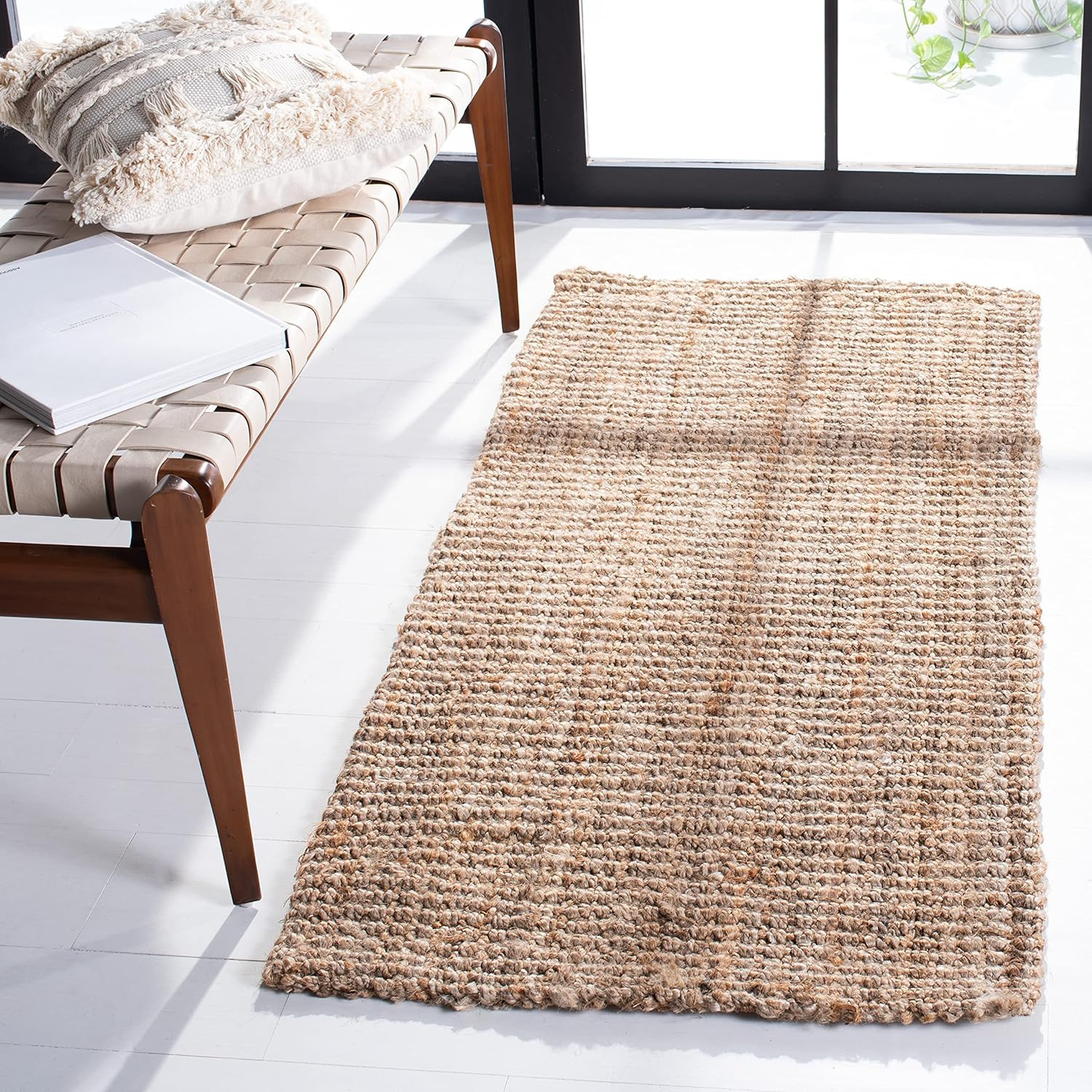 Natural Fiber Collection Area Rug – 2′ X 4′, Natural Brown, Handmade Jute, Farmh