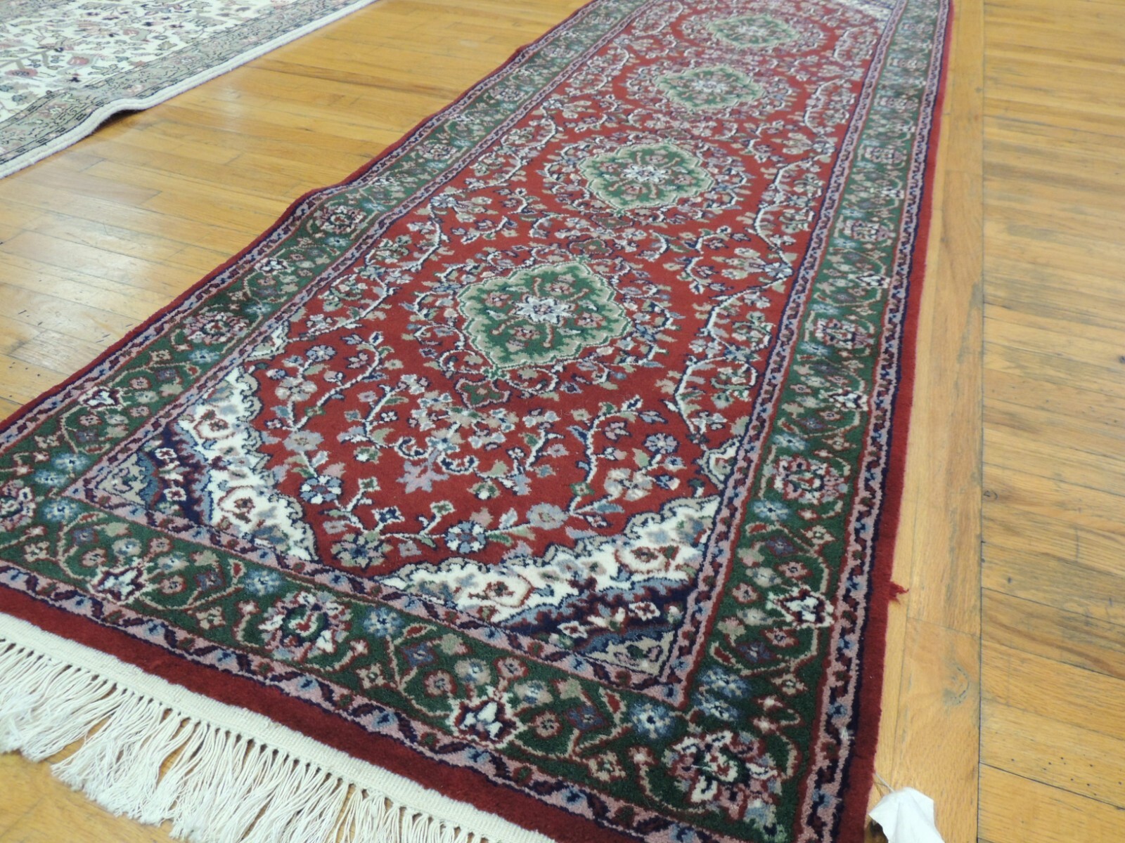 3×8 2×8 RUNNER Rug wool Hand knotted Red Green Blue/Gray Purple Stunning!