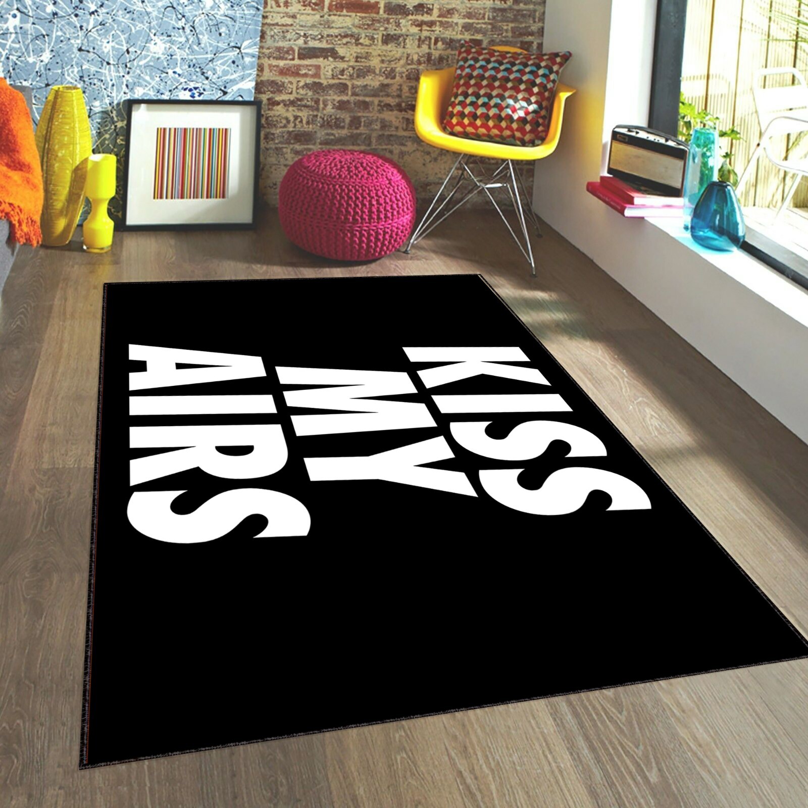 Kiss My Airs, Rug in Black and Multiple Sizes,My Airs, Decor Carpet, Kiss my Air
