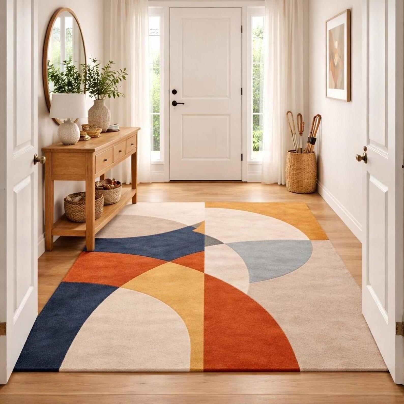 8×10 Hand Tufted Wool Area Rug, Modern Abstract Geometric Multicolor Carpet