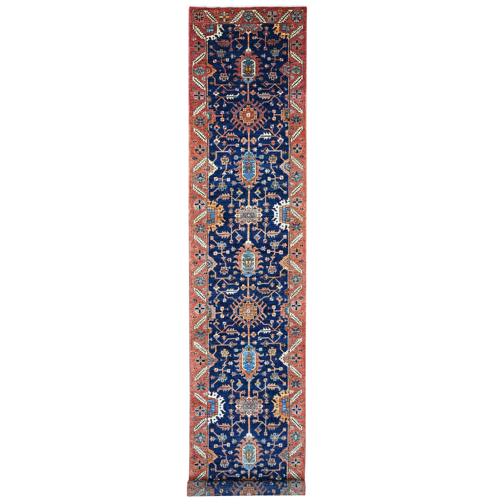 3’1″x19’6″ Yale Blue Heris All Over Design Wool Hand Knotted Runner Rug 21216