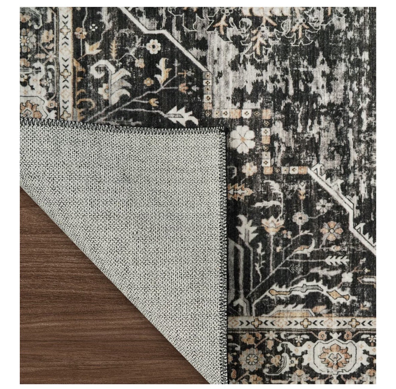 8×10 Washable Area Rug Vintage Black Non Slip Stain Resistant
