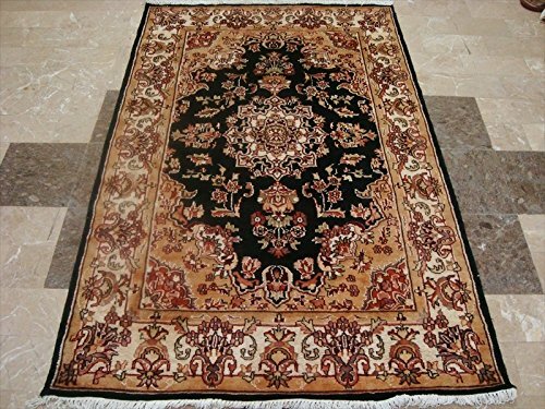 Area Rug Wow Exclusive Exotic Black Hand Knotted Wool Silk Home Carpet (6 x 4)’