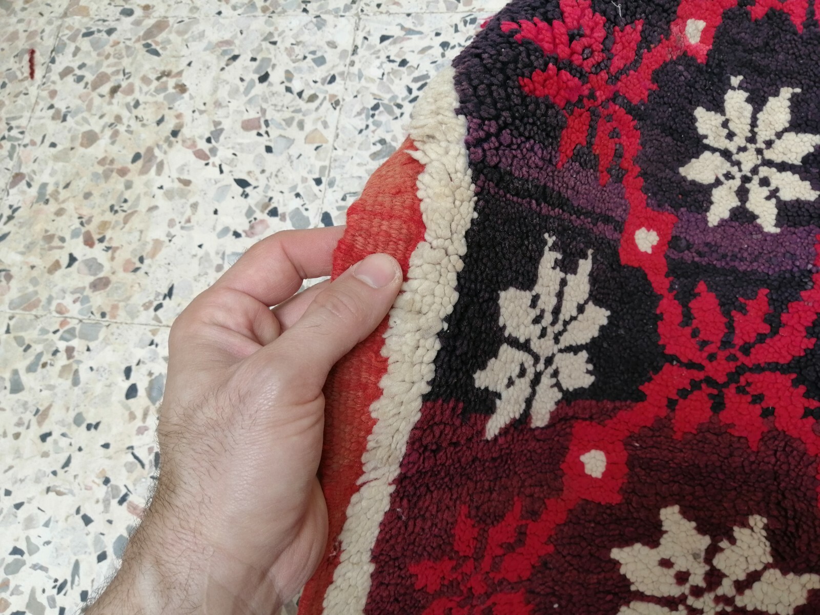 Authentic Vintage Moroccan Rug Handmade Red Wool Berber Tribal Carpet