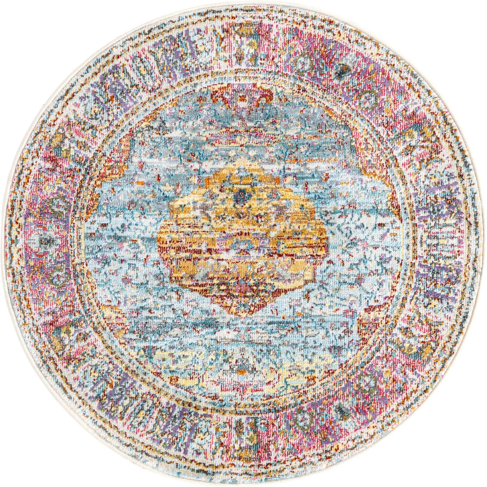 Baracoa Collection Area Rug Miramar 3′ 3″ Round Light Blue/ Blu