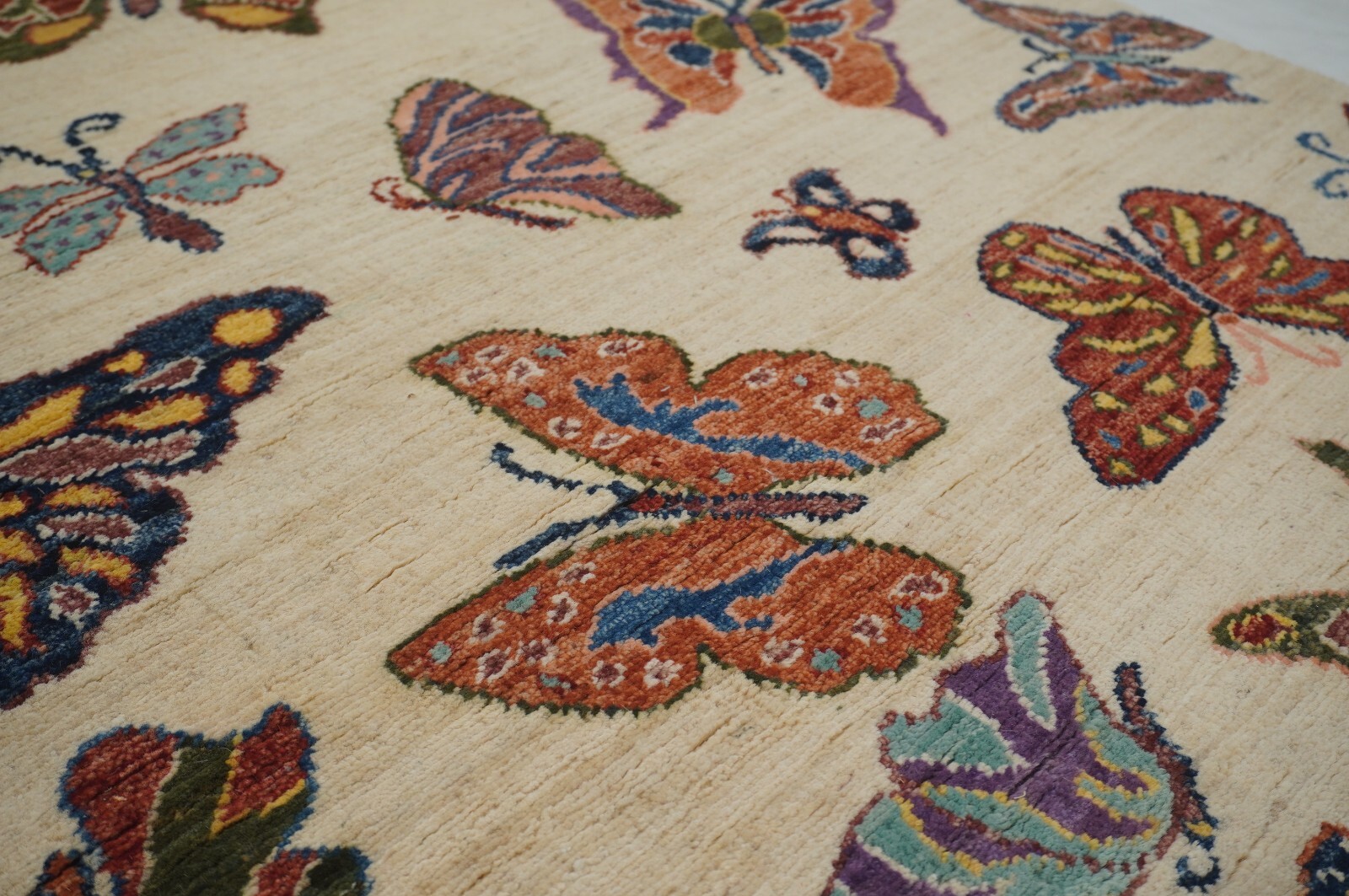 3 x 8 ft Beige Butterfly Afghan Hand Knotted Tribal Runner Rug