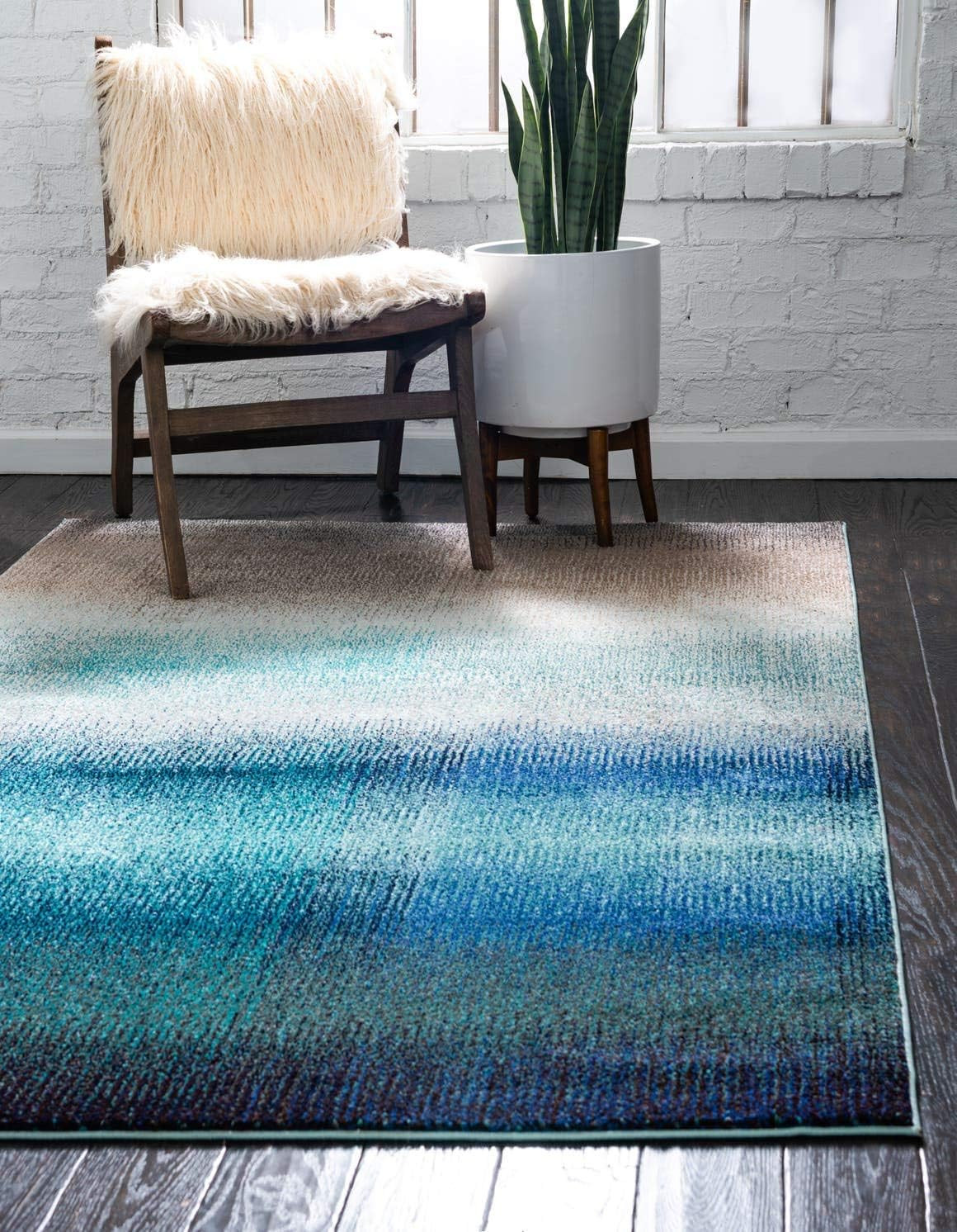 Modern Abstract Area Rug – Estrella Collection (5′ x 8′, Blue/Beige)