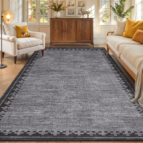 5×7 Washable Area Rugs Living Room Bedroom Non Slip Modern Bordered Throw