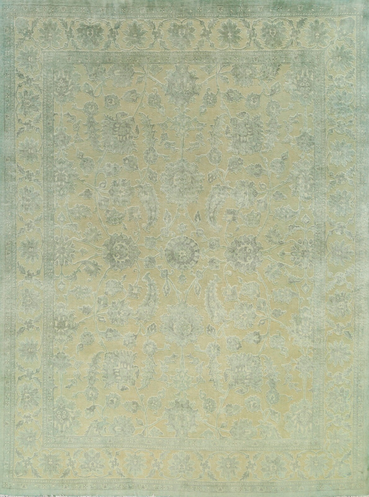 Vegetable Dye Floral Carved Green Peshawar-Chobi Handmade Oriental Area Rug 8×10