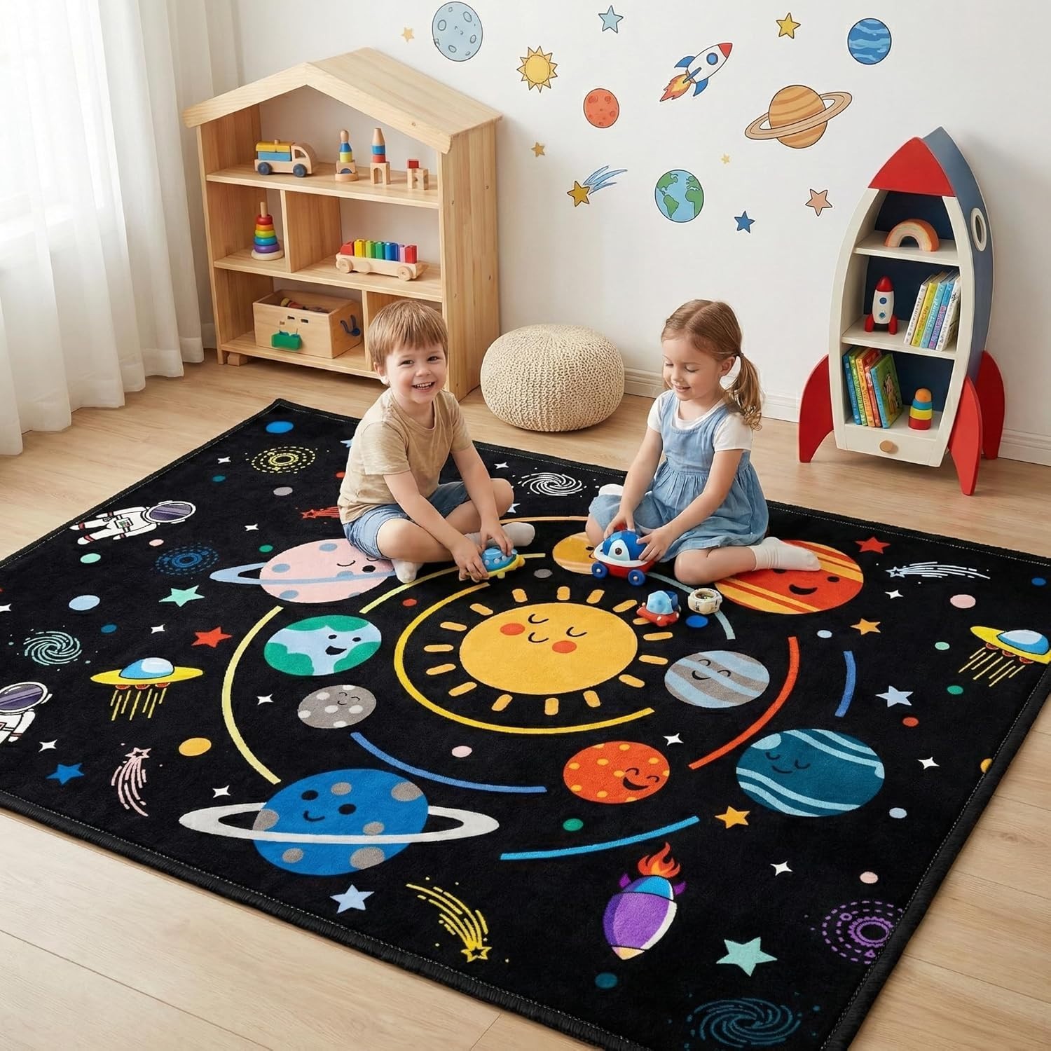 Space Rug for Boys Room – Outer Space Rug for Bedroom Solar System Planet Theme