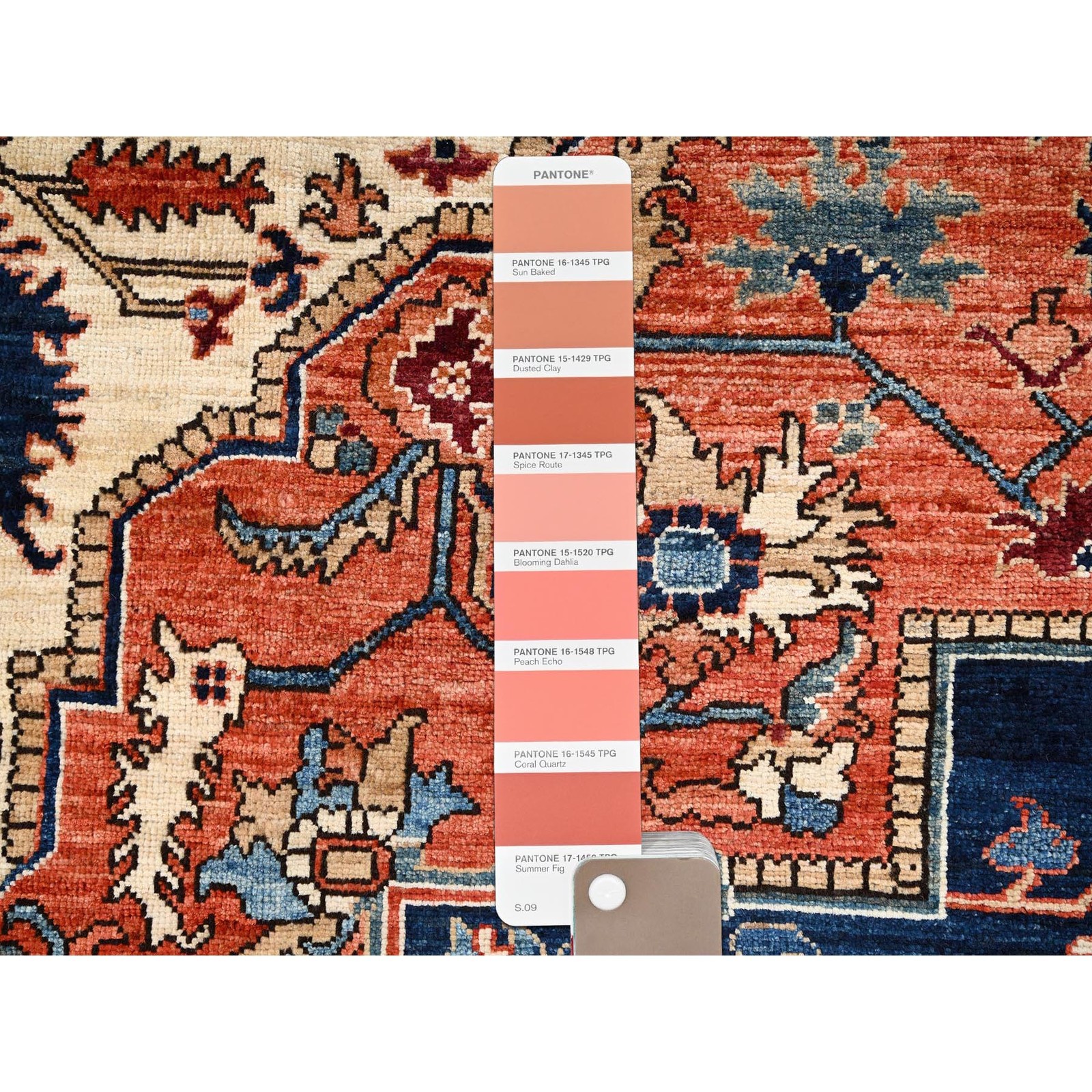 8’x10’10” Rust Orange Seeripe Heris with Medallion Design Wool Hand Knotted Rug