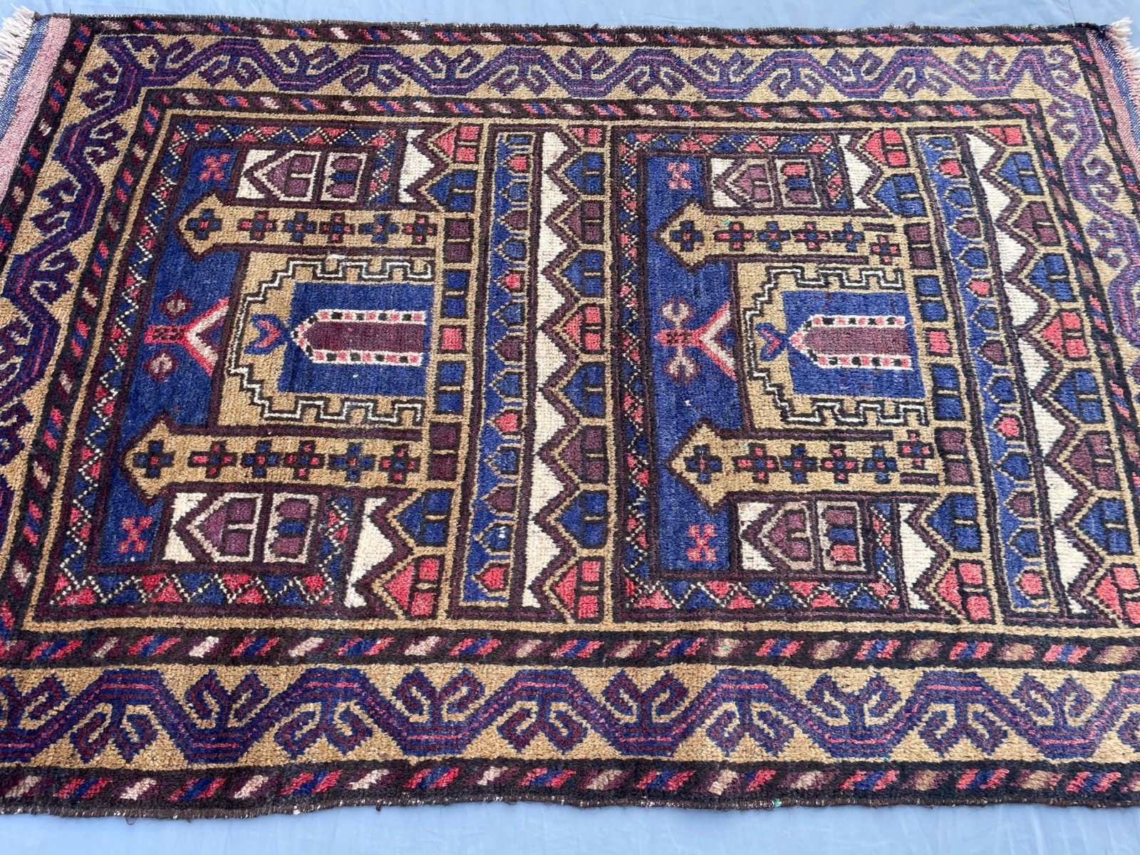 2×4 Architectural Baluchi Wool Rug with Pictorial Building Motifs N Tribal