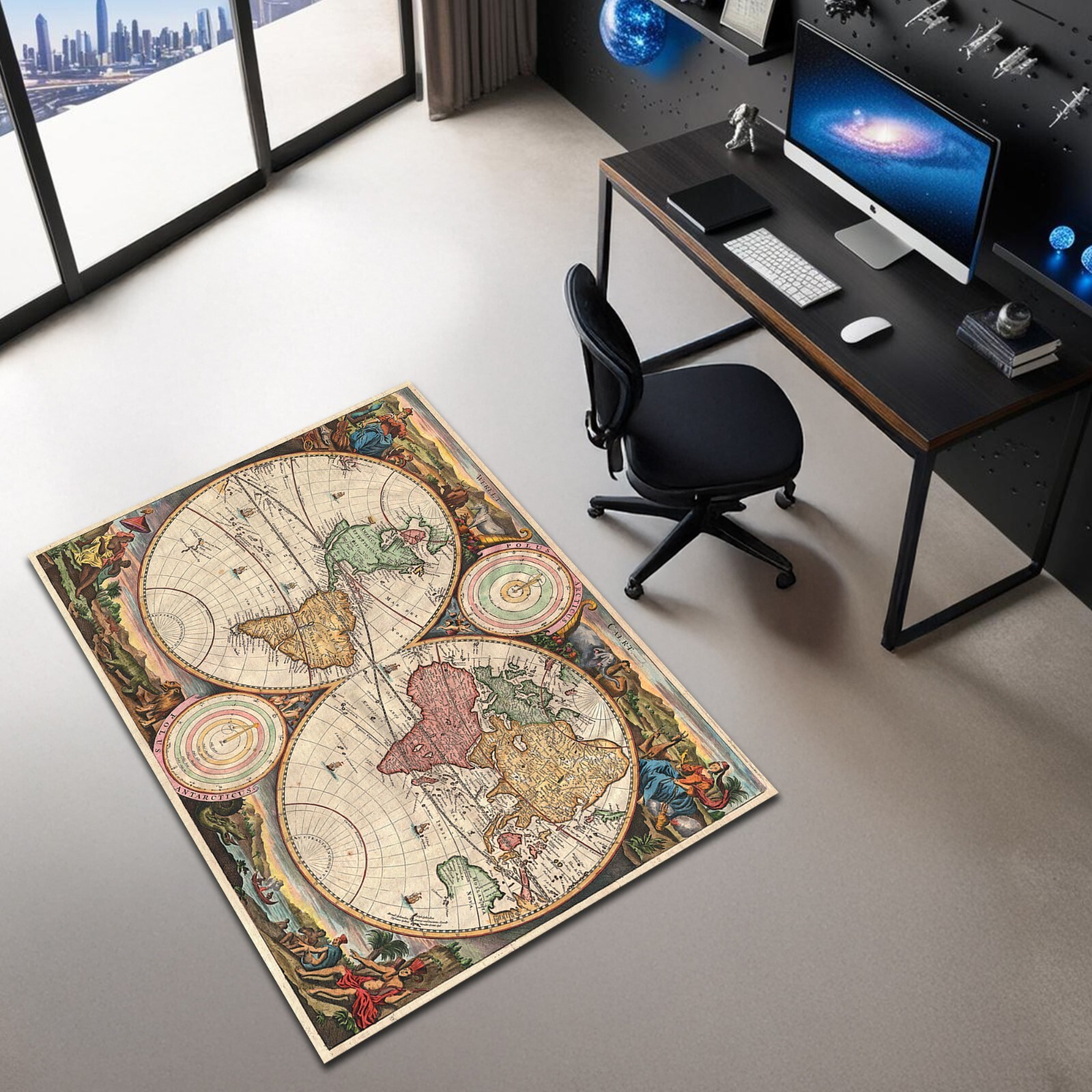 Ancient World Map Rug Retro Style Office Carpet Library Mat Authentic Decor