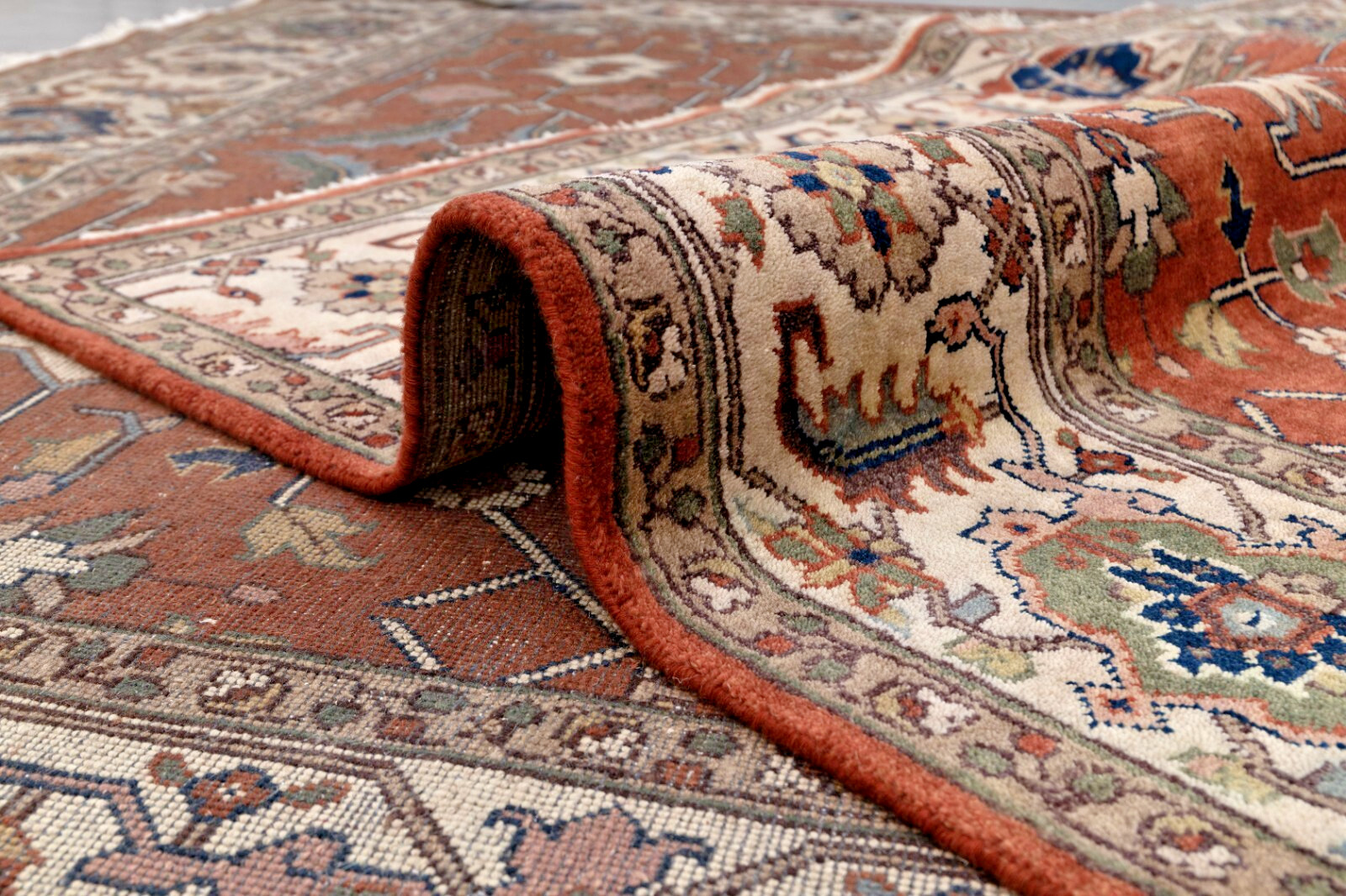 9×12 Traditional Look Rust Cream Fine Quality Weave Hand Knotted Living Room Rug