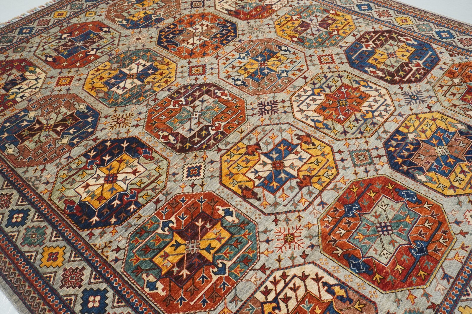 8 x 10 ft Gray Ersari Afghan Hand Knotted Veg dyes Wool Tribal Area Rug
