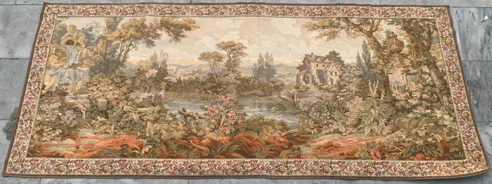 Vintage French Pictorial Tapestry Beautiful jungle view Tapestry 3×6 ft