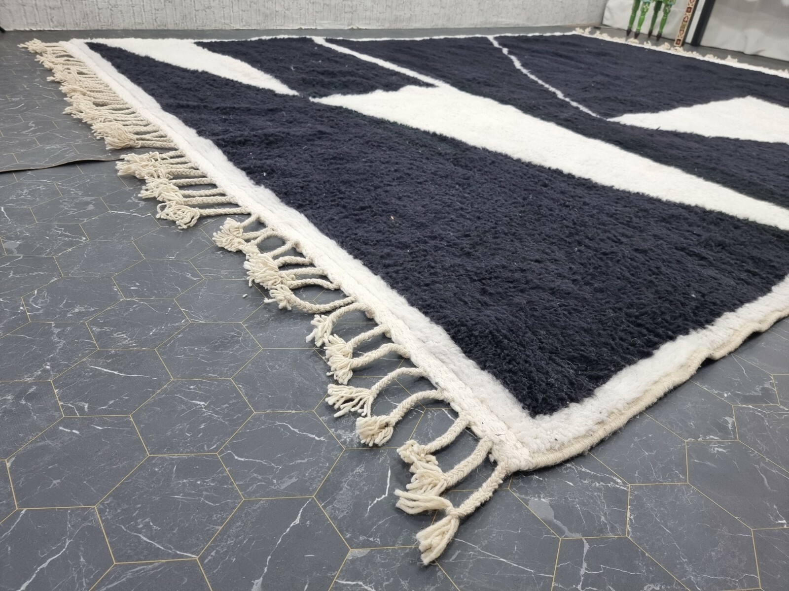 MADE TO ORDER – Moroccan Handmade Beni Ourain Berber Wool Abstract Black Rug